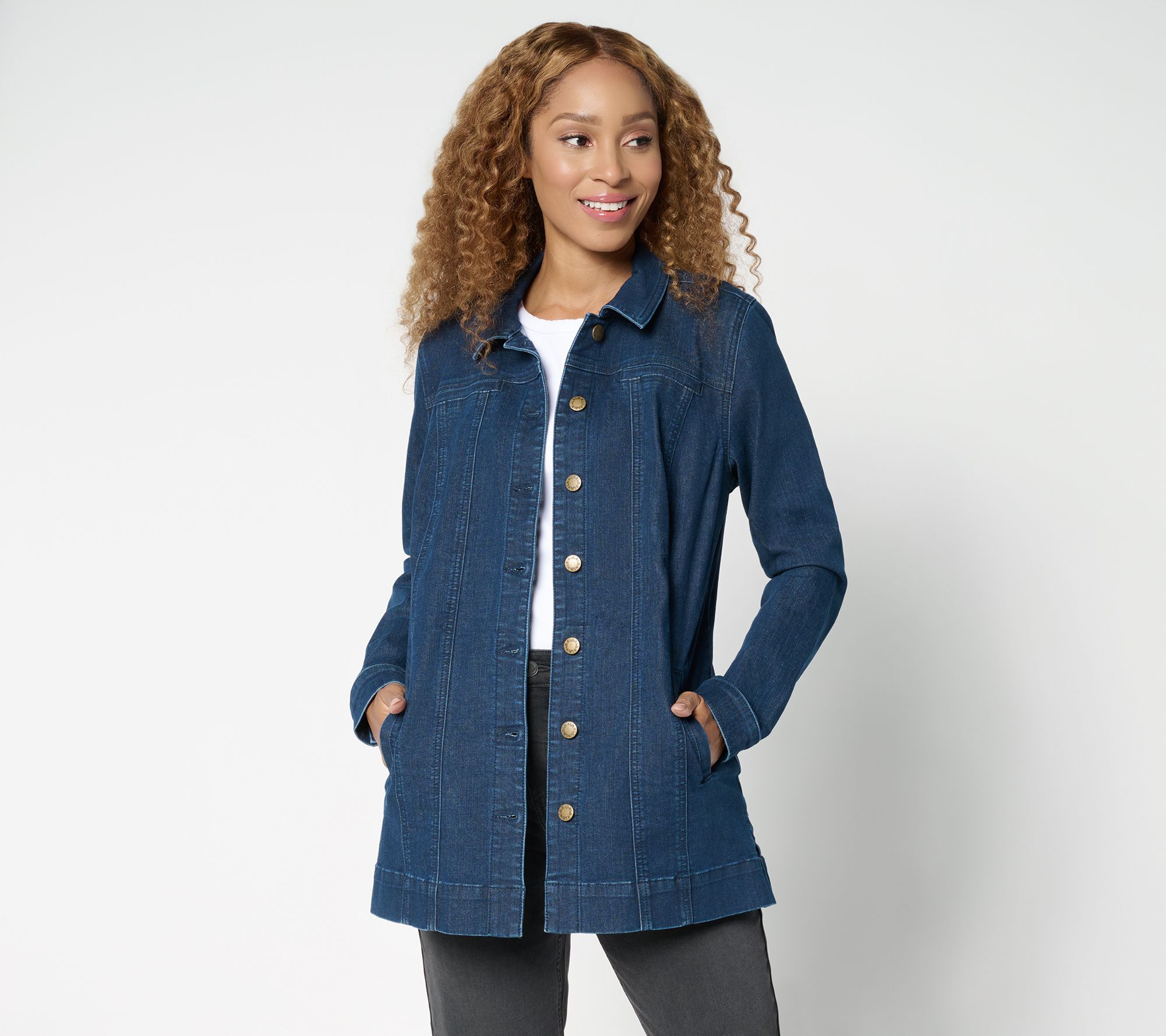 "As Is" Belle Boho by Kim Gravel Regular Stretch Denim Long Jacket