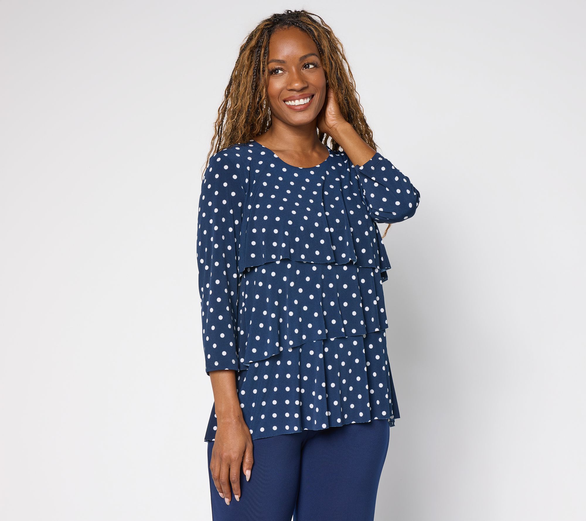 "As Is" Susan Graver Petite Liquid Knit Scoop Neck Tiered Top