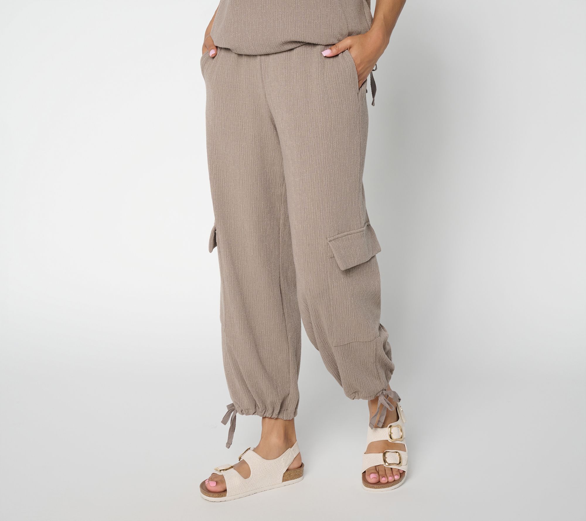 Peace Love World Petite Ankle Length Texture Knit Cargo Joggers