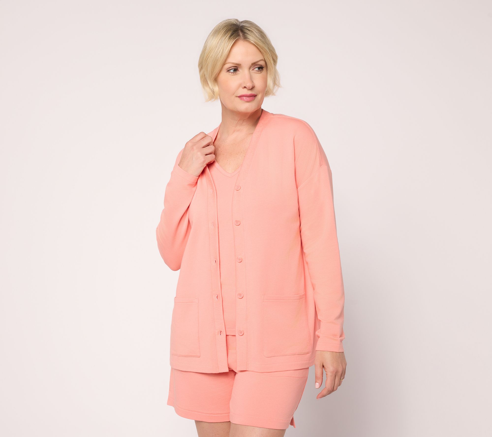  AnyBody Lightweight Cozy Knit French Terry Cardigan