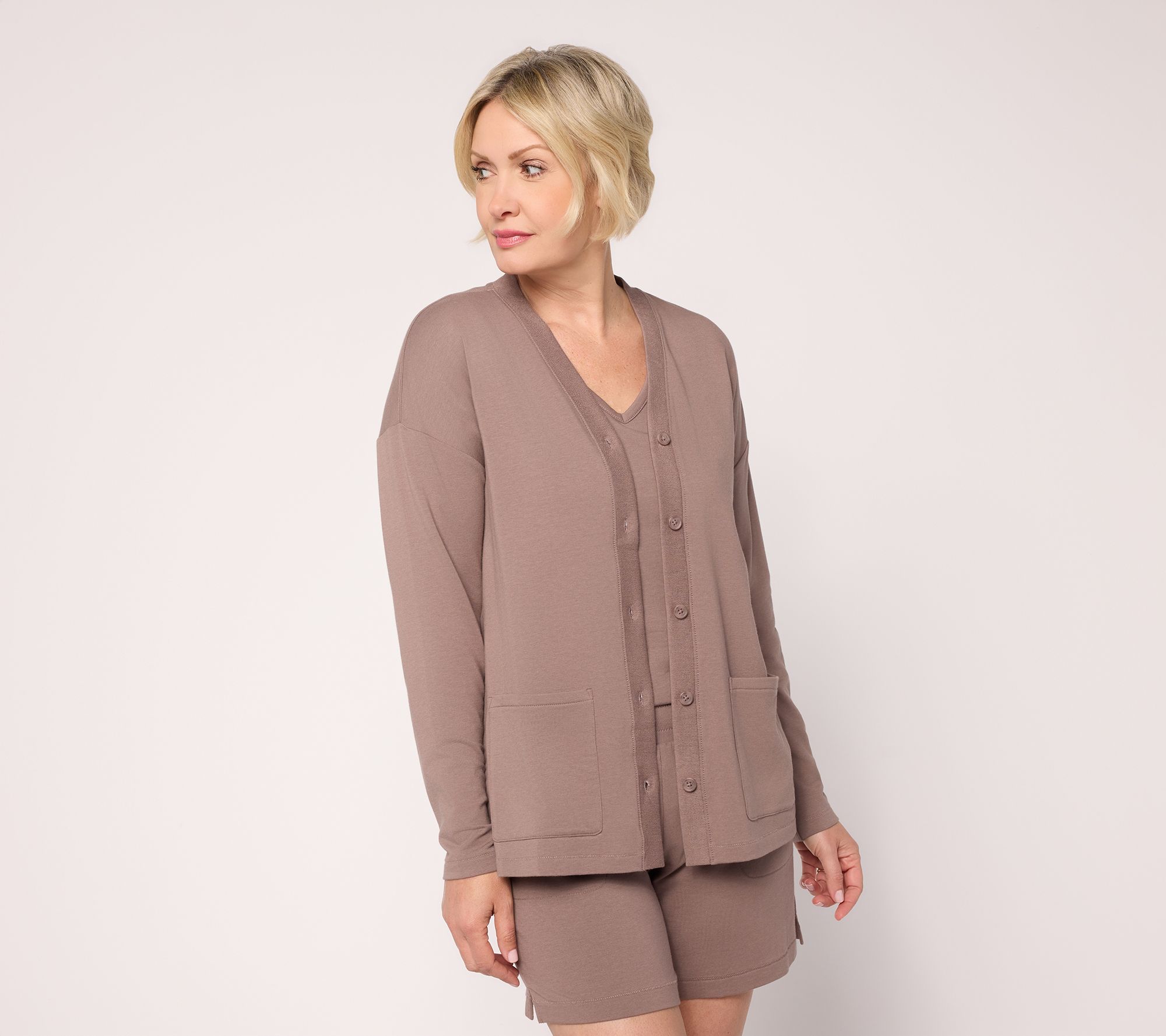 AnyBody Lightweight Cozy Knit French Terry Cardigan