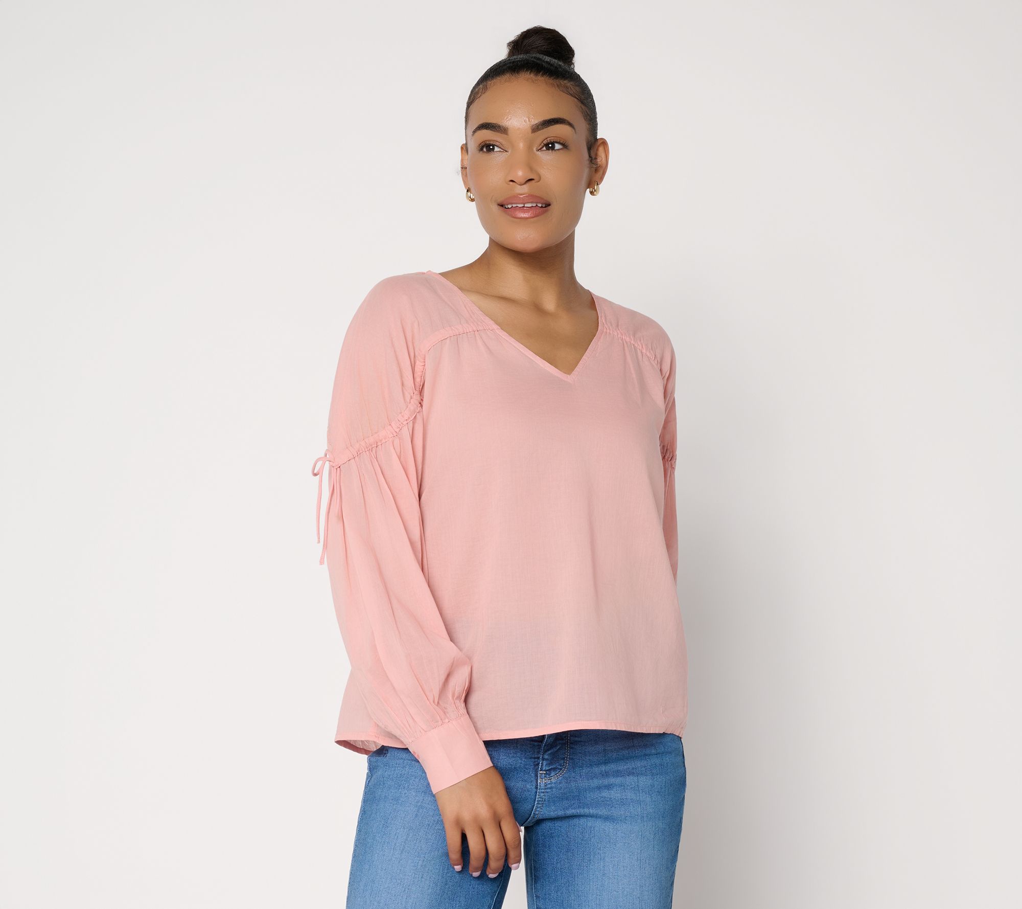 Peace Love World Gathered Sleeve V-Neck Blouse