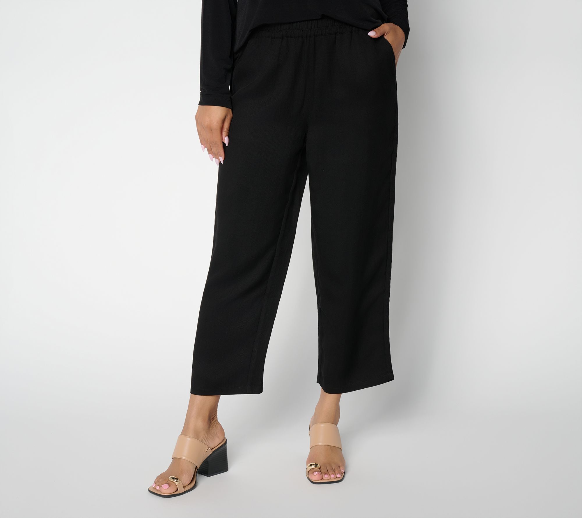 Susan Graver Regular Stretch Lyocell Woven Straight Leg Crop Pants