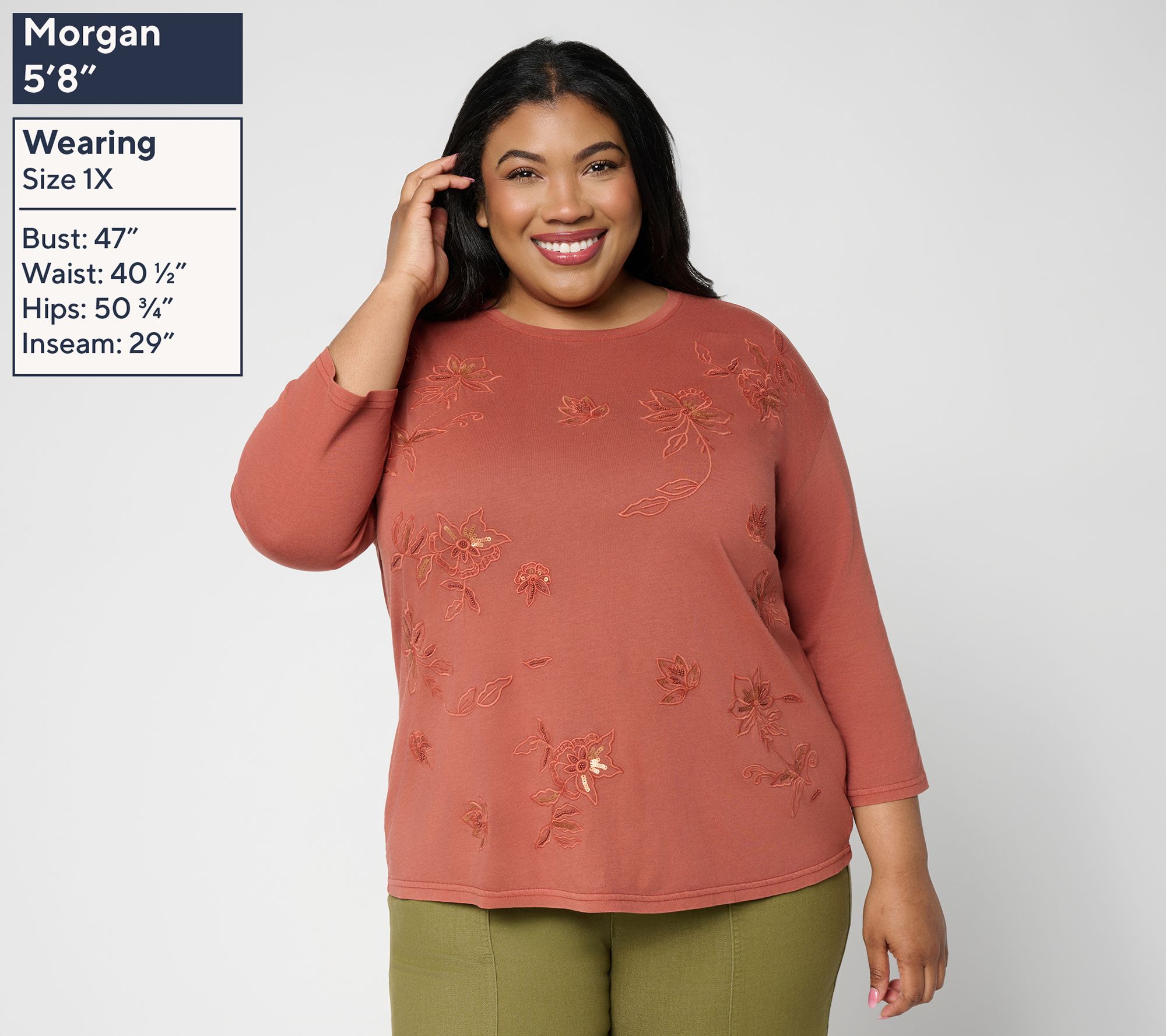 LOGO by Lori Goldstein 3/4 Sleeve Embroidered Top | QVC