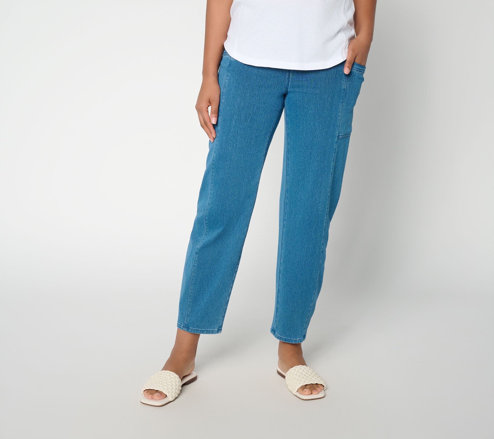 Denim & Co. Petite Comfy Knit Air Barrel Leg Ankle Pants