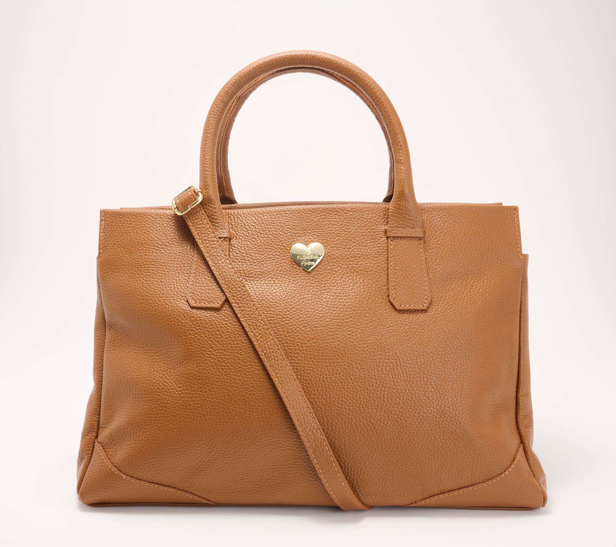 Filomena Amore Lady Weekend Leather Top Zip Tote with Crossbody Strap