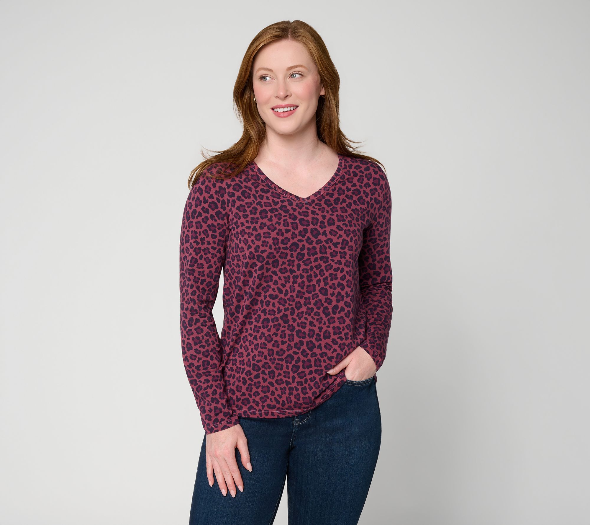AnyBody Cozy Knit Jersey Leopard Print Long Sleeve Top
