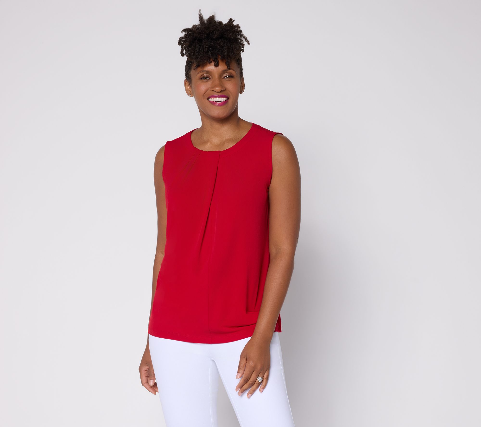 Susan Graver Liquid Knit Sleeveless Top with Drape Neck Detail