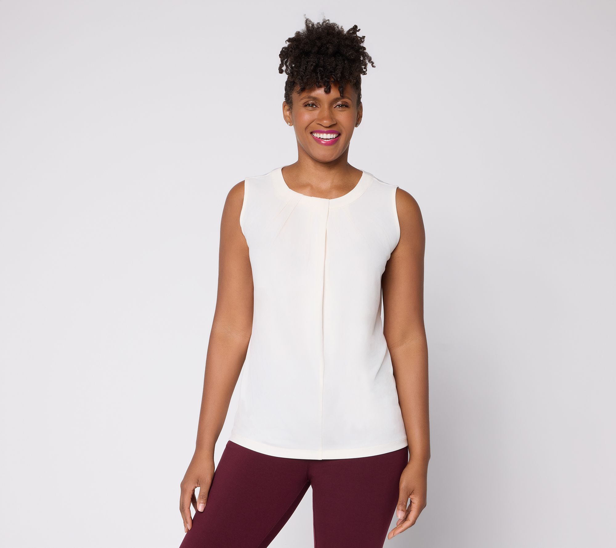 Susan Graver Liquid Knit Sleeveless Top with Drape Neck Detail