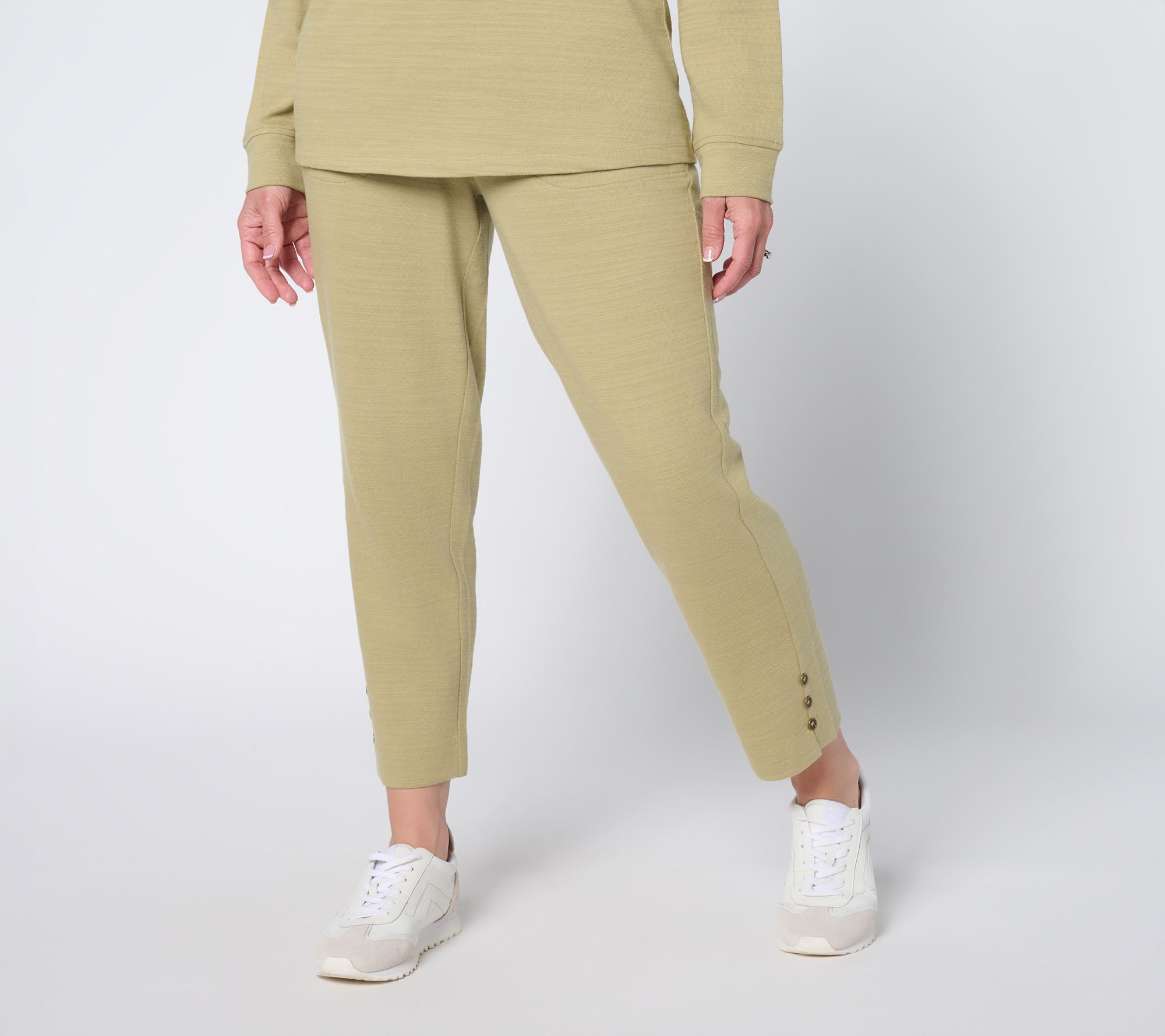 "As Is" Denim & Co. Active Petite Textured Cotton Straight Leg Crop Pants