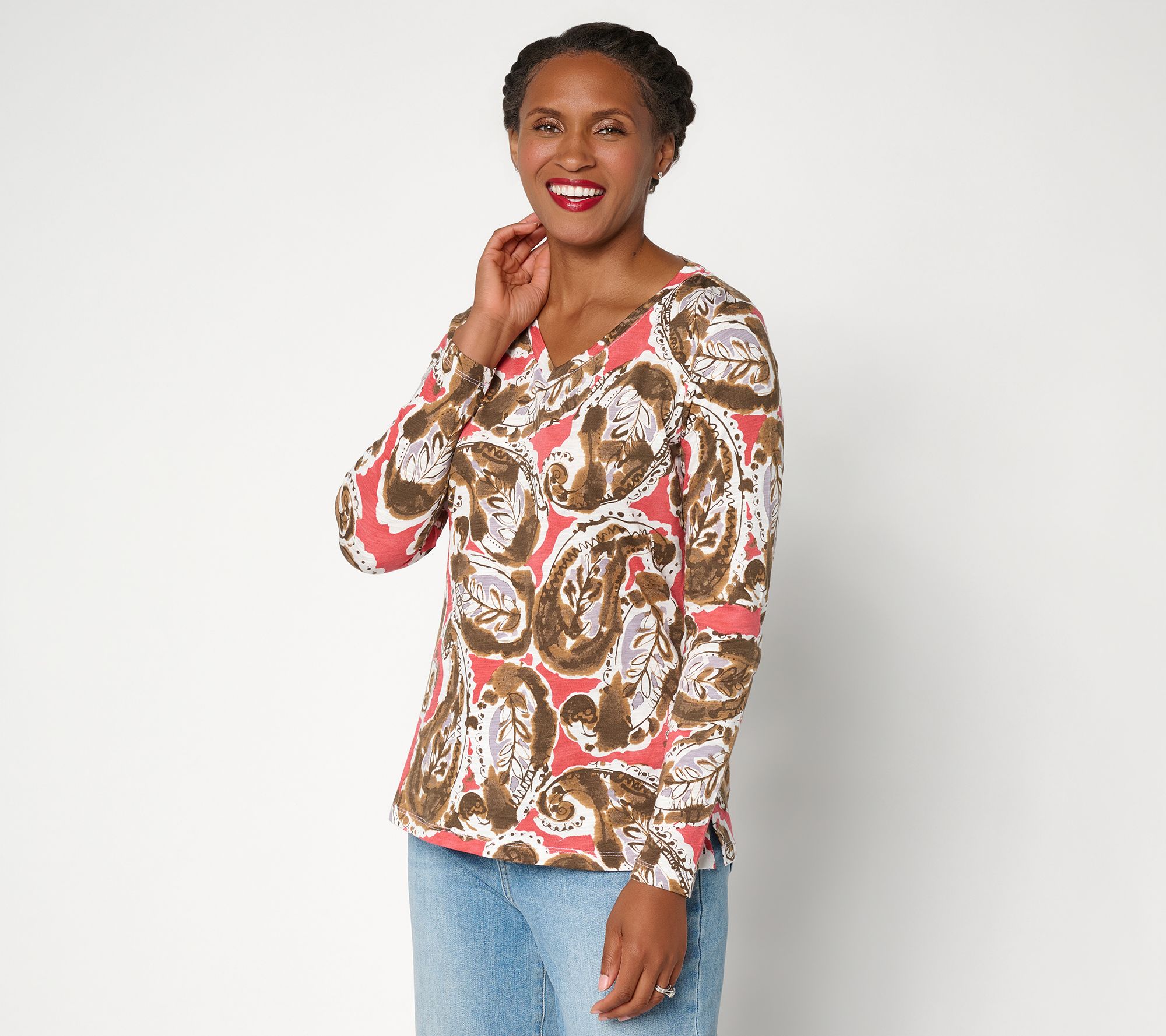 Belle Boho by Kim Gravel Slub Knit Sienna Sport V Neck Top