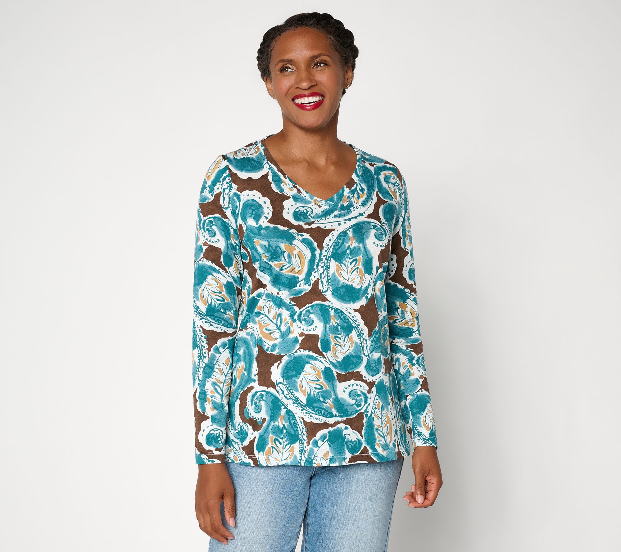 Belle Boho by Kim Gravel Slub Knit Sienna Sport V Neck Top