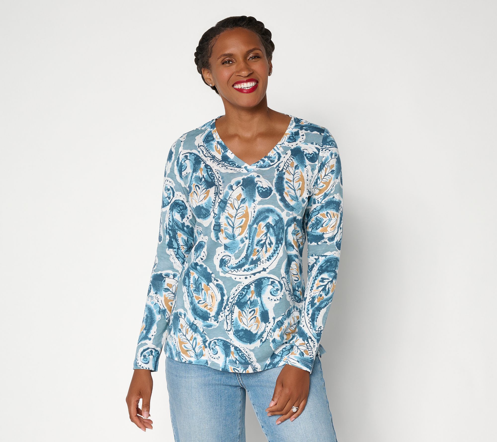 Belle Boho by Kim Gravel Slub Knit Sienna Sport V Neck Top