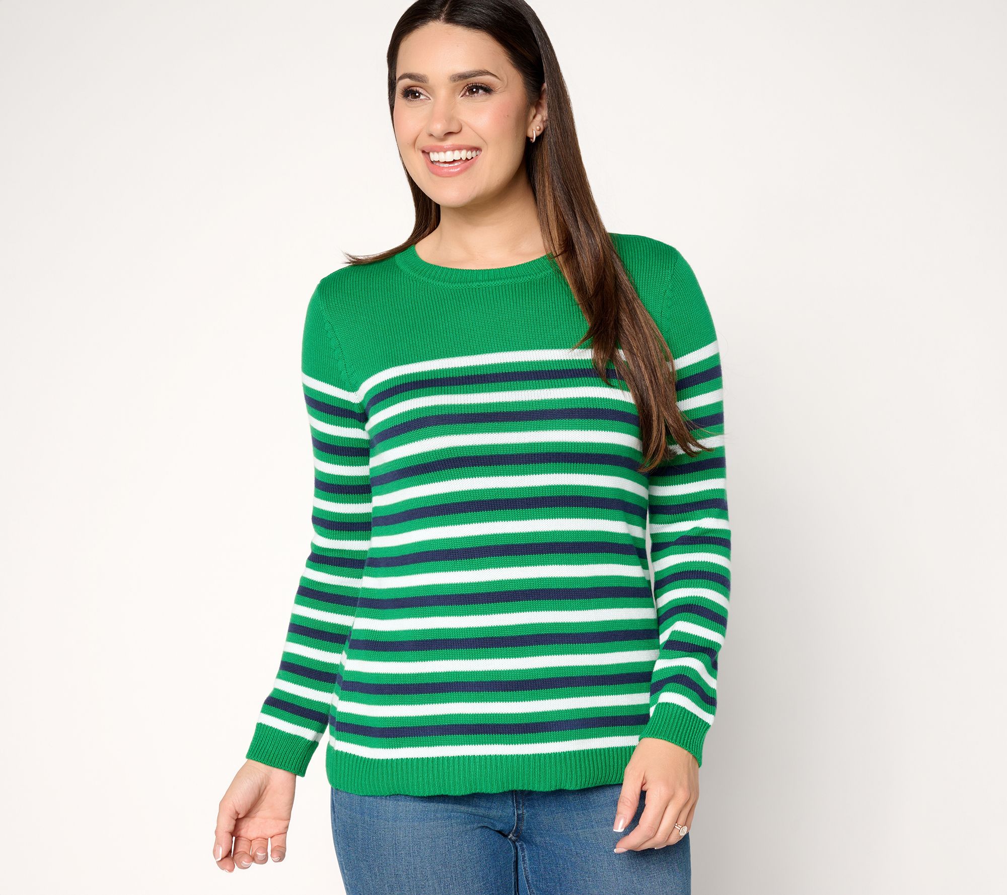 "As Is" Joan Rivers Striped Crewneck Pull Over Sweater