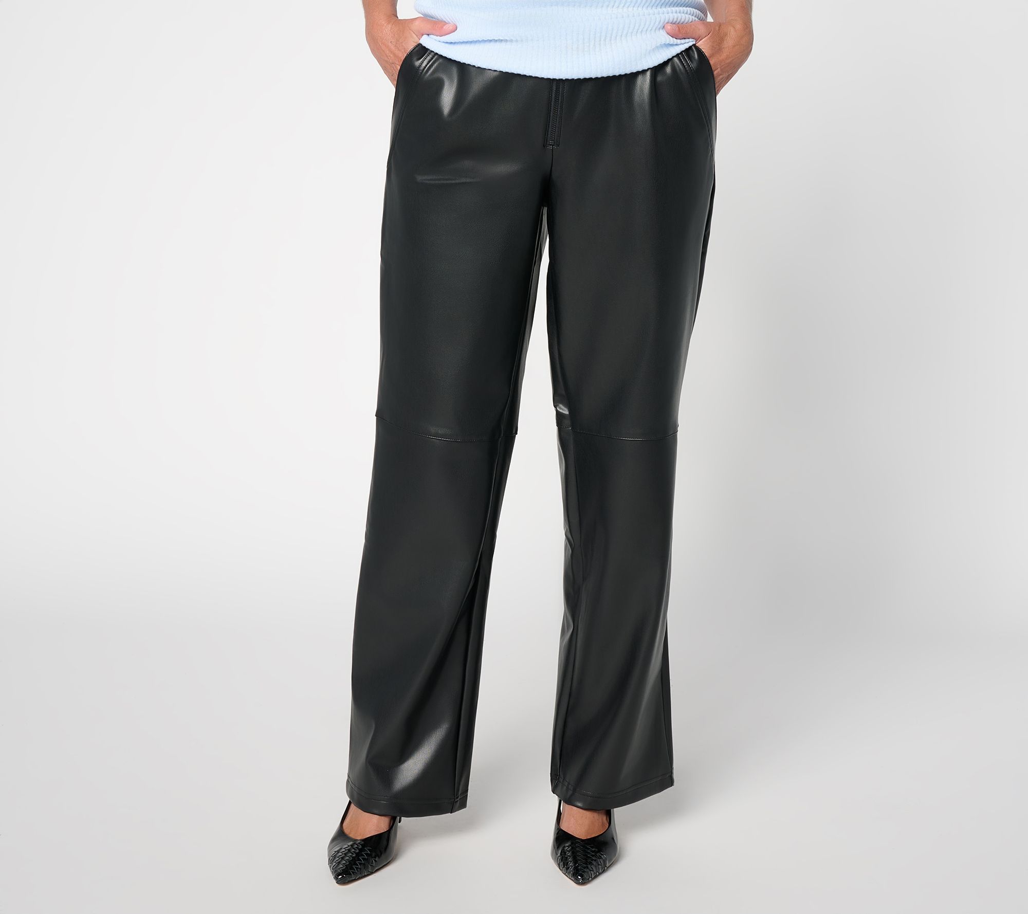 Peace Love World Black Label Regular Faux Leather Zip Front Pants