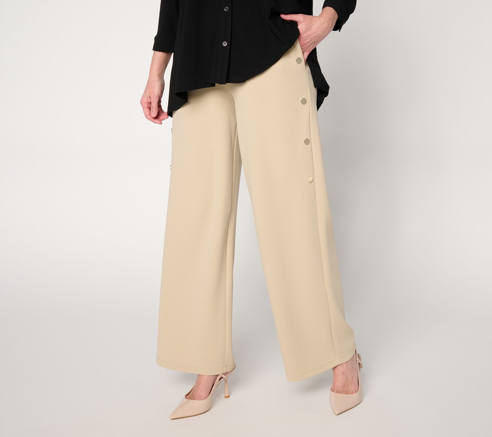 "As Is" Dennis Basso Petite Luxe Crepe Pant with Button Detail