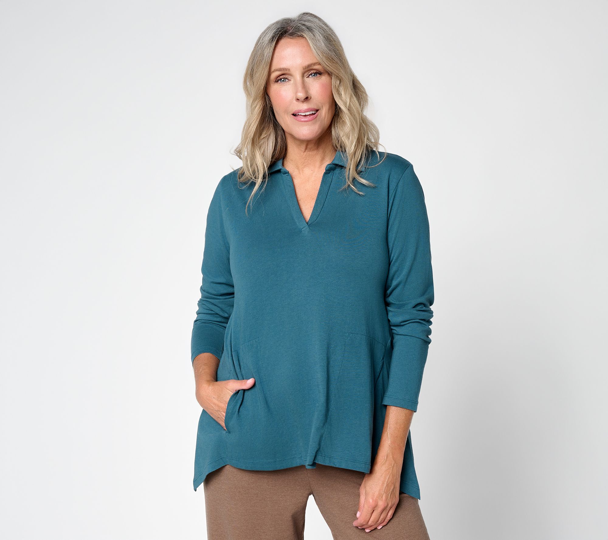 "As Is" LOGO by Lori Goldstein Cotton Knit Polo w/ Hem