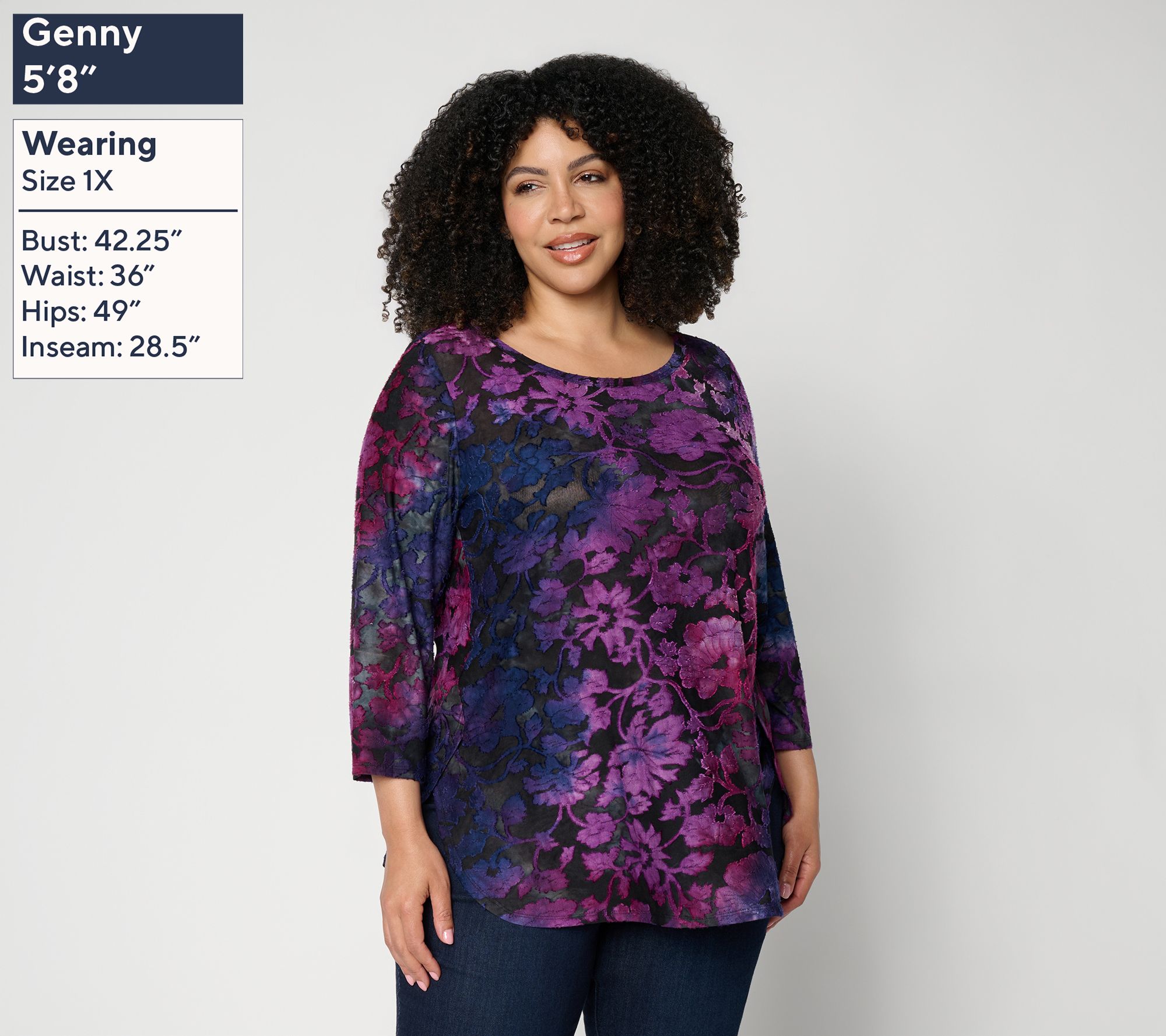 Susan Graver Regular Printed Burnout Scoop Neck 34 Sleeve Tulip