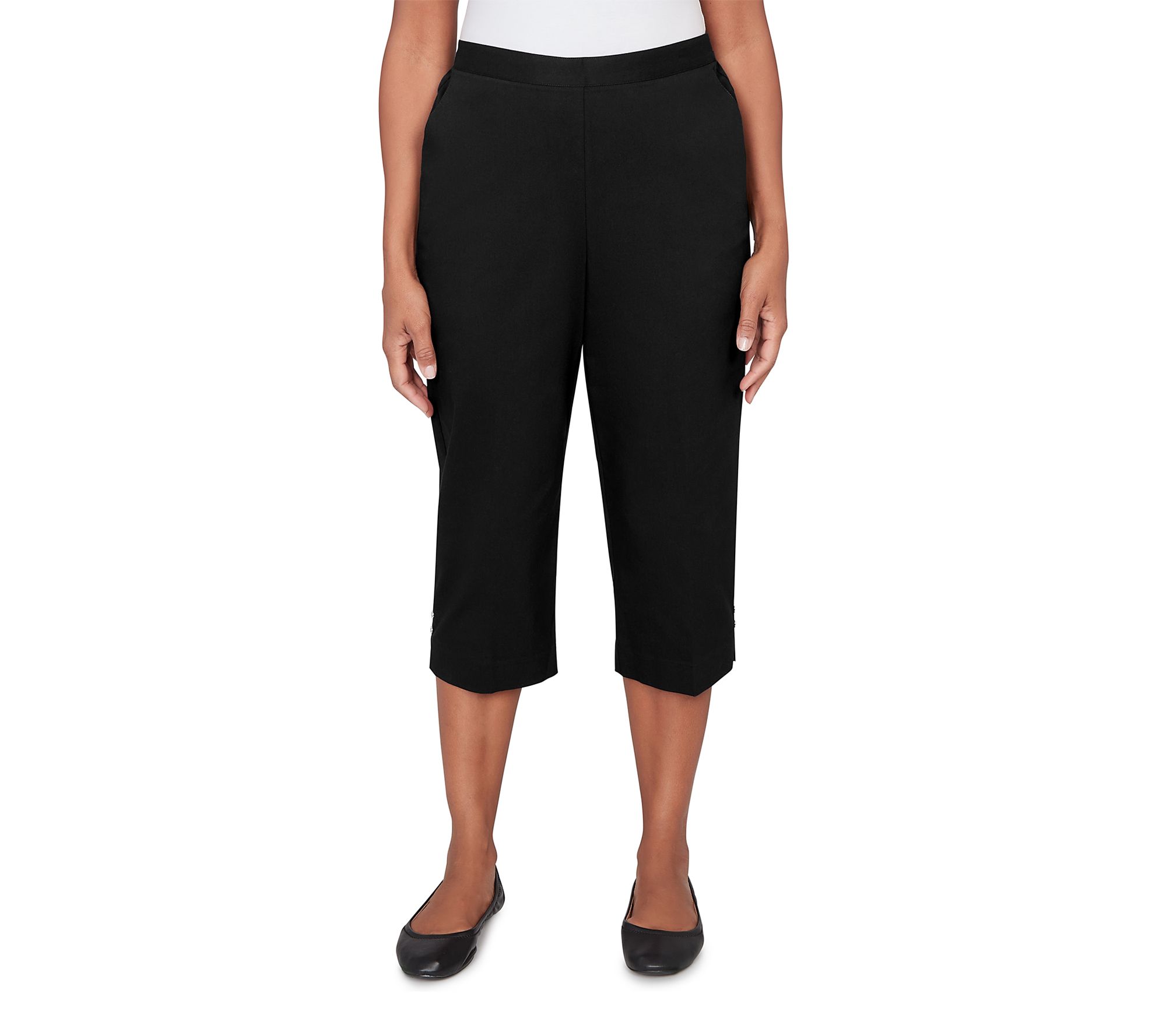 Alfred Dunner Petite Solid Twill Button Hem Capri Pants