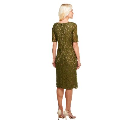 Edge by Jen Rade Short Sleeve Lace Dress with Exposed Zipper - QVC.com