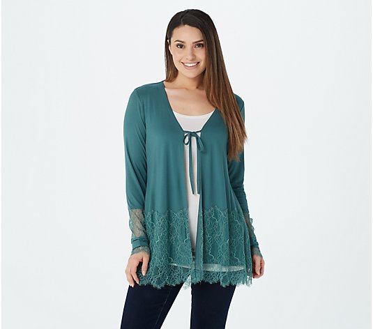 LOGO by Lori Goldstein Rayon 230 Cardigan with Lace Details