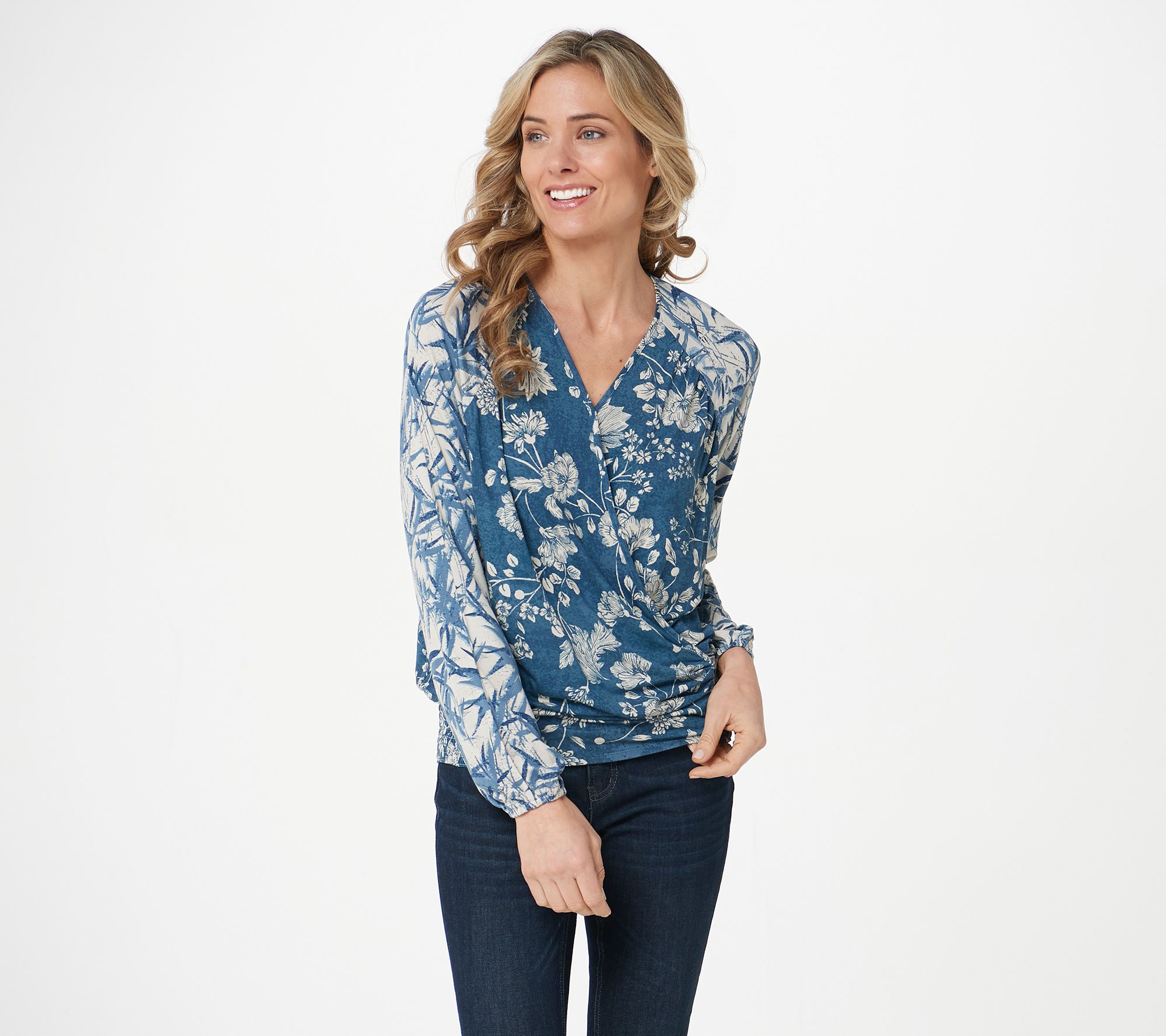 The Muses Closet Yummy Knit Printed Floral Long-Sleeve Top - QVC.com
