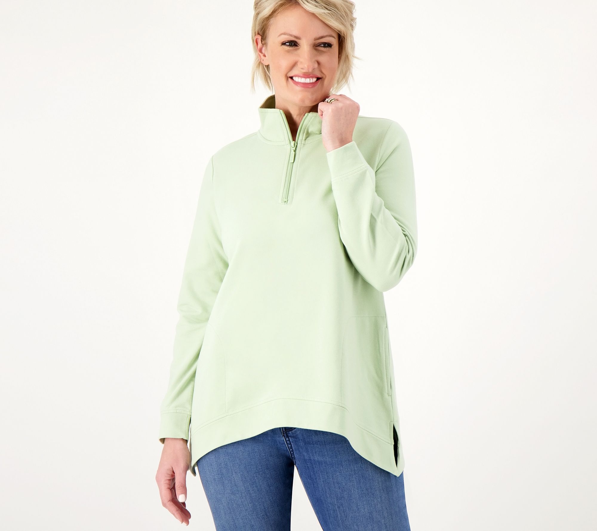 Denim & Co. Active French Terry Quarter Zip Trapeze Top