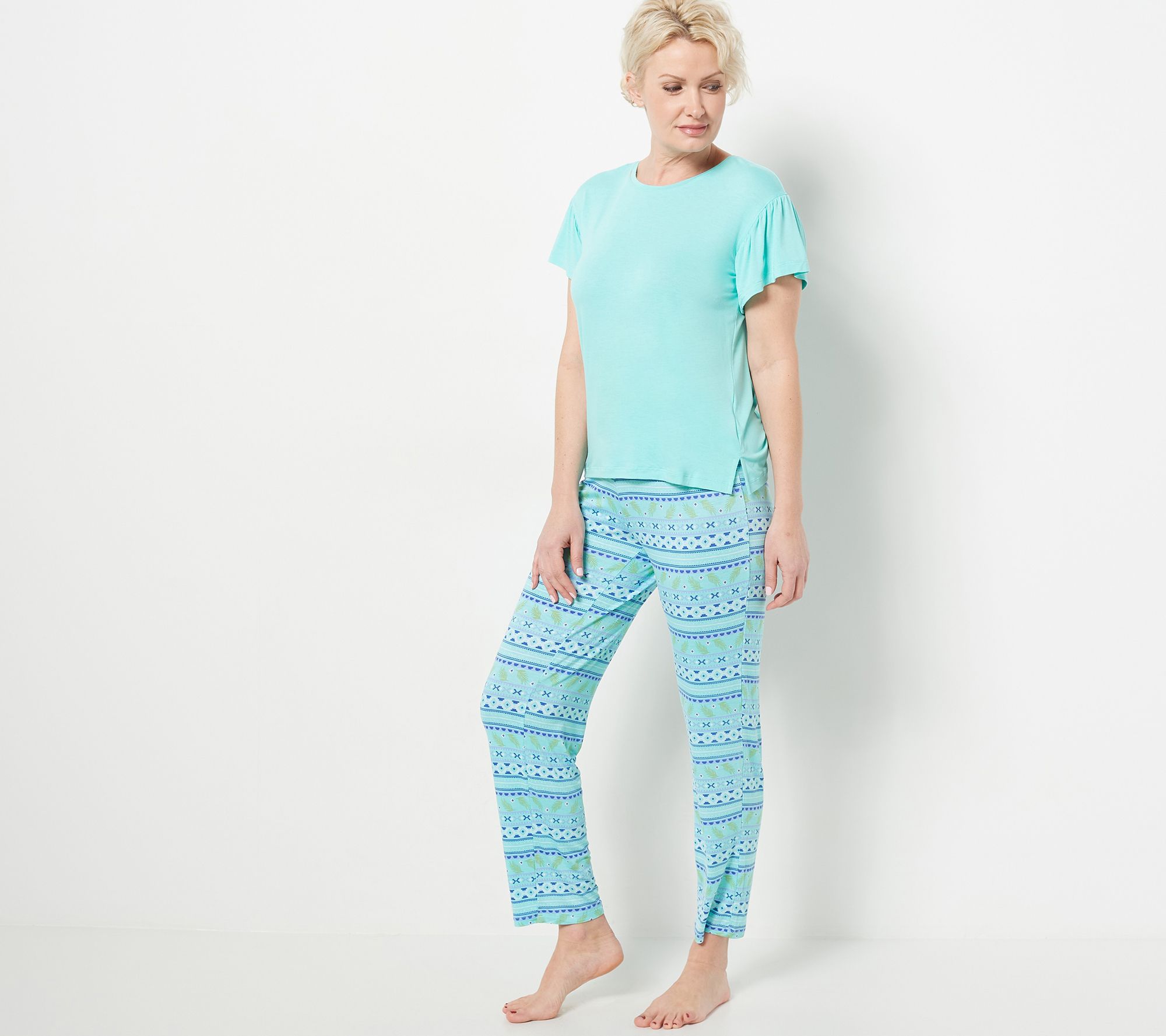 MUK LUKS Petal Knit Sunshine Flutter Top with Slim Pants - QVC.com