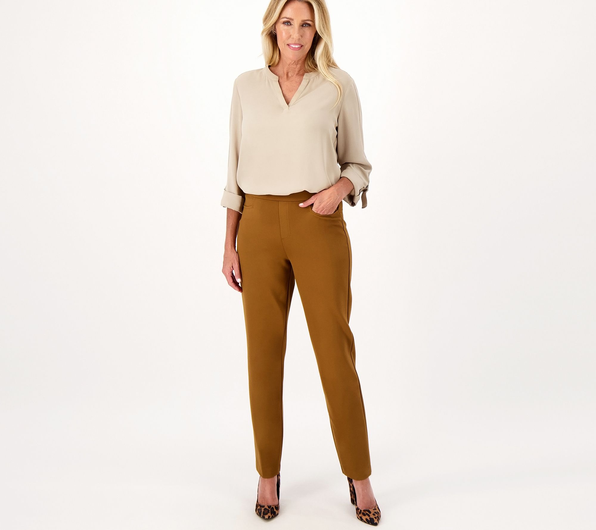 Susan Graver Premium Stretch Slim Leg Pull-On Pants Desert Taupe
