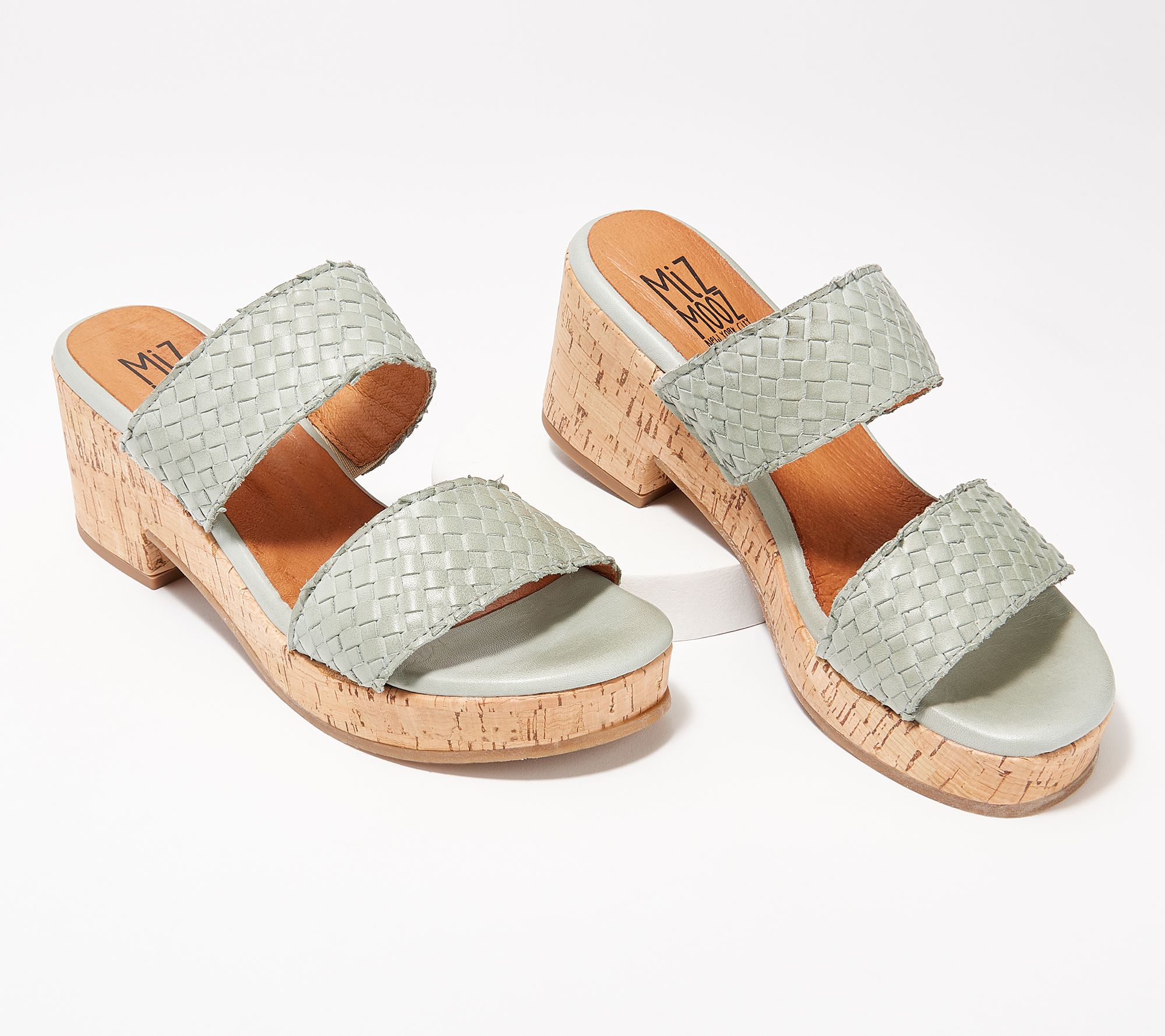 "As Is" Miz Mooz Leather Wide Width Woven Heeled Sandals- Genna