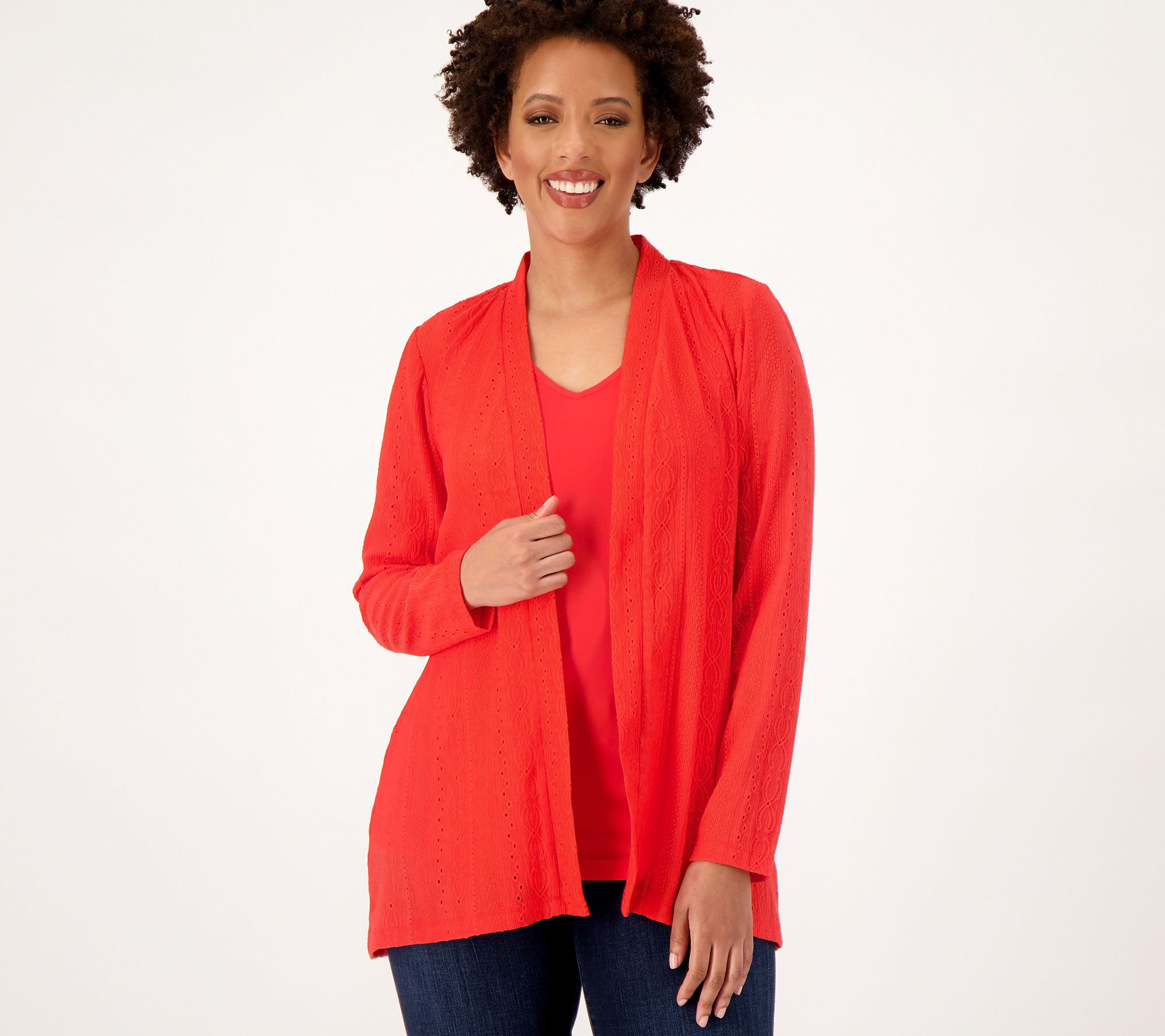 Susan Graver Regular Eyelet Knit Cardigan with Liquid Knit Tank Set