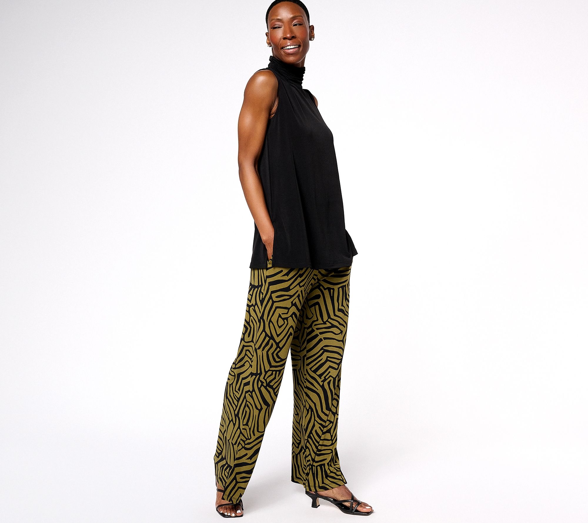 Susan Graver Regular Printed Liquid Knit Pants with Slits 