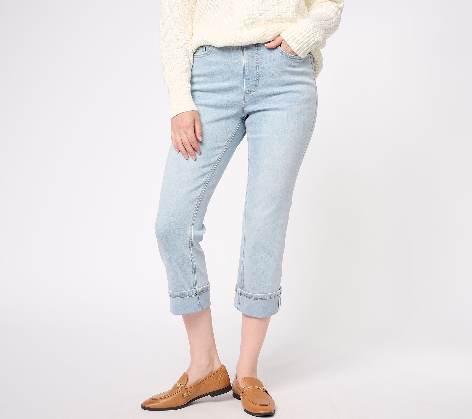Isaac Mizrahi Live! Petite Indigo True Denim Pull On Crop Jeans