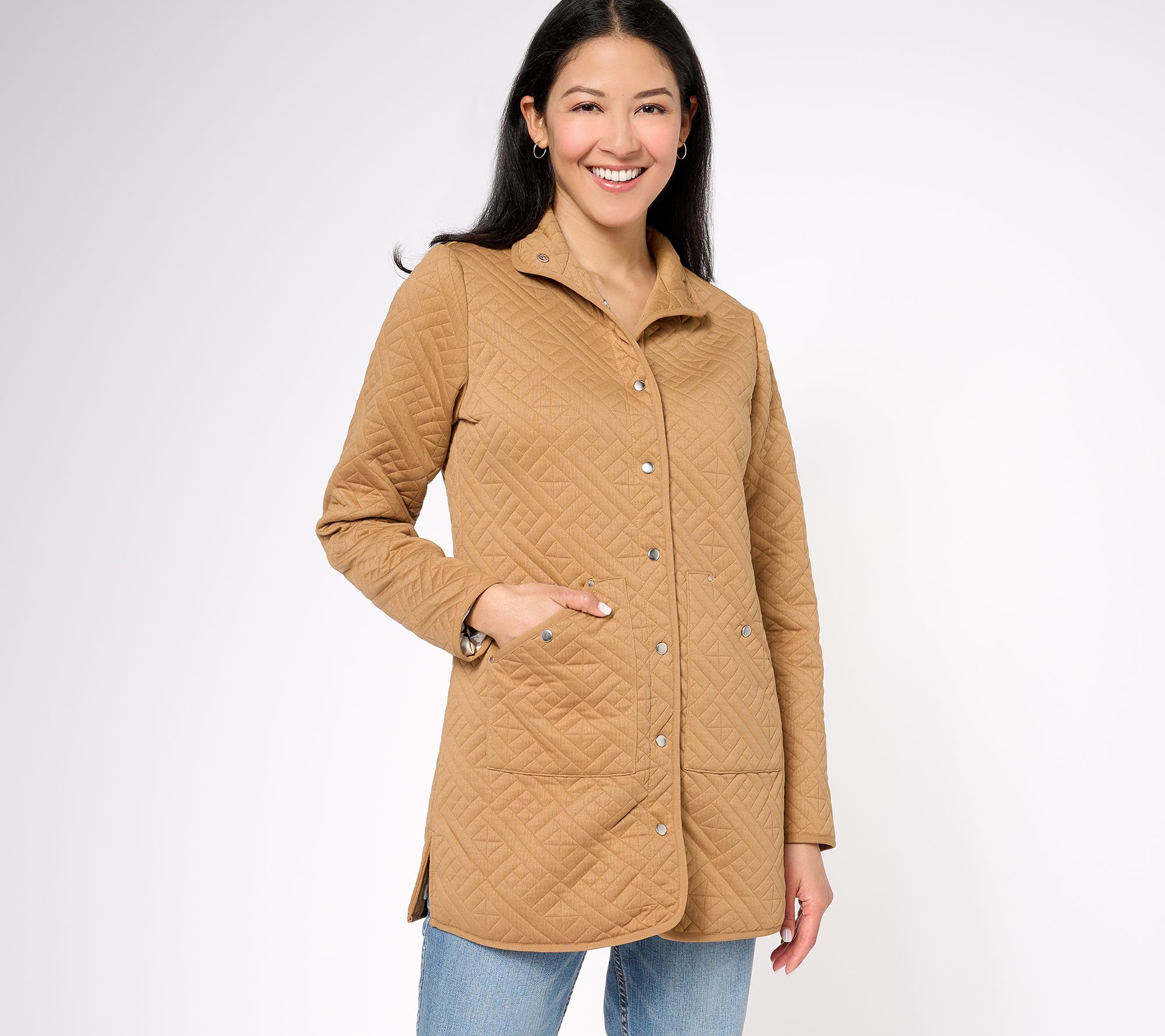 Sport Savvy Petite Quilted Knit Car Coat w/ Printed Lining