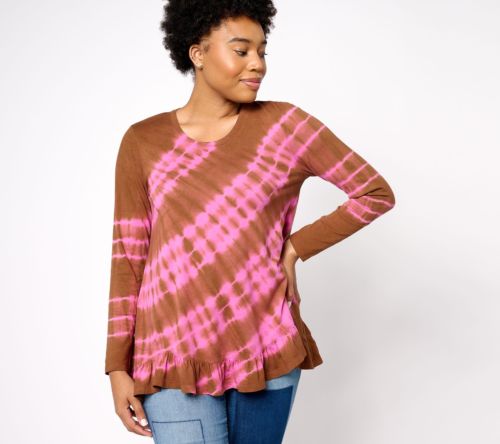 LOGO by Lori Goldstein Cotton Modal Hand-Dye Peplum Top