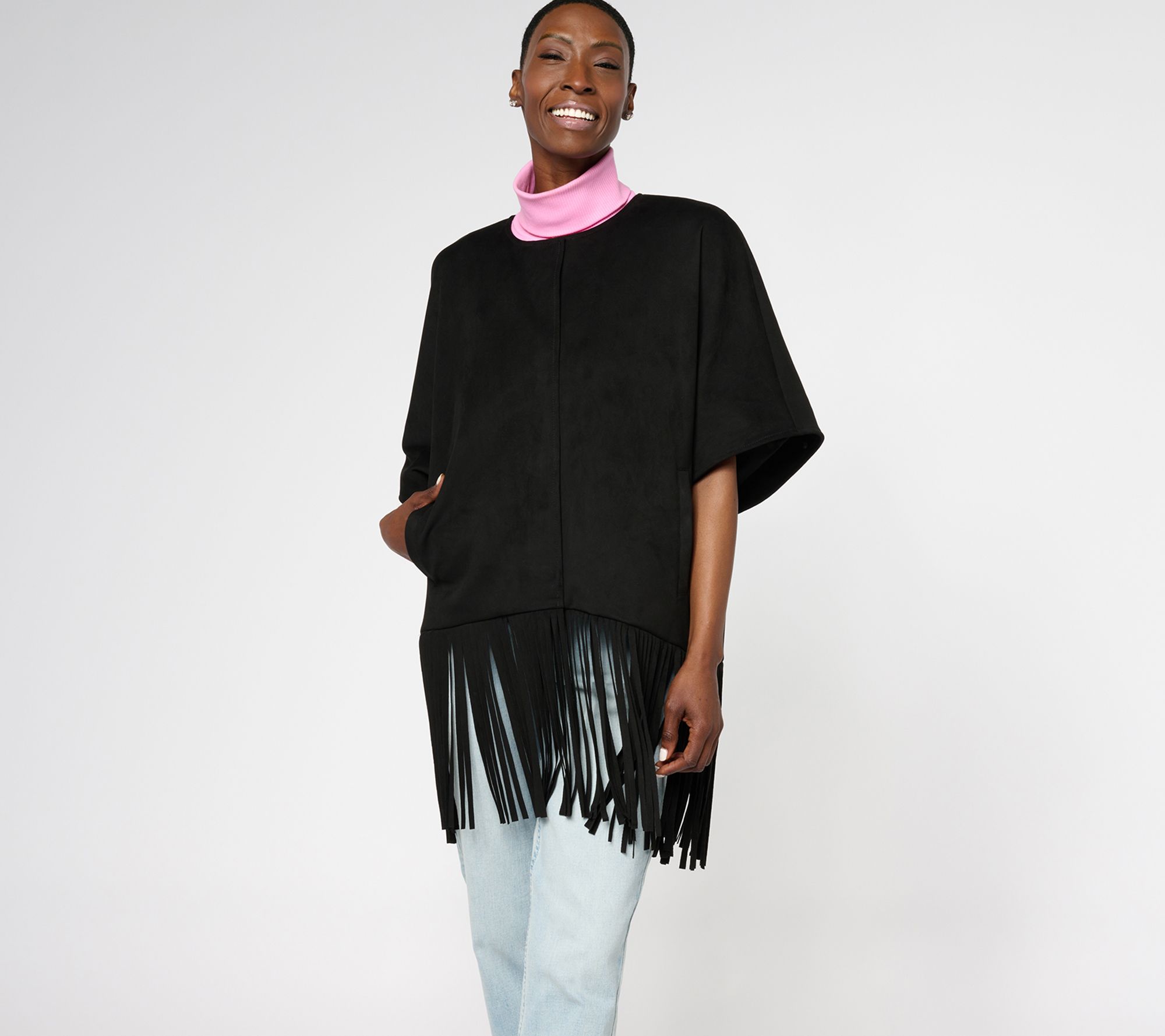 Dennis Basso Faux Suede Shawl with Fringe