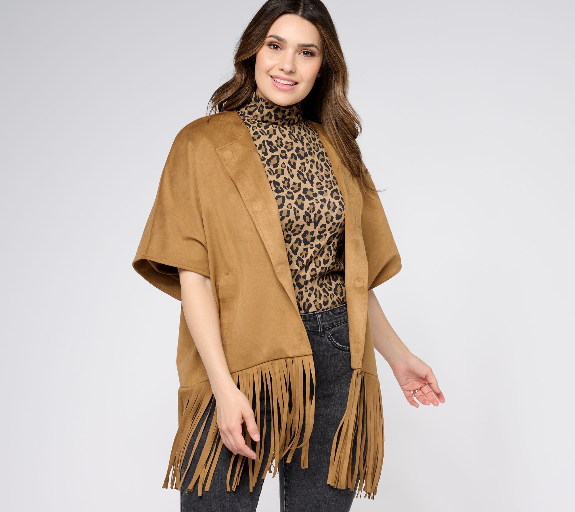 Dennis Basso Faux Suede Shawl with Fringe