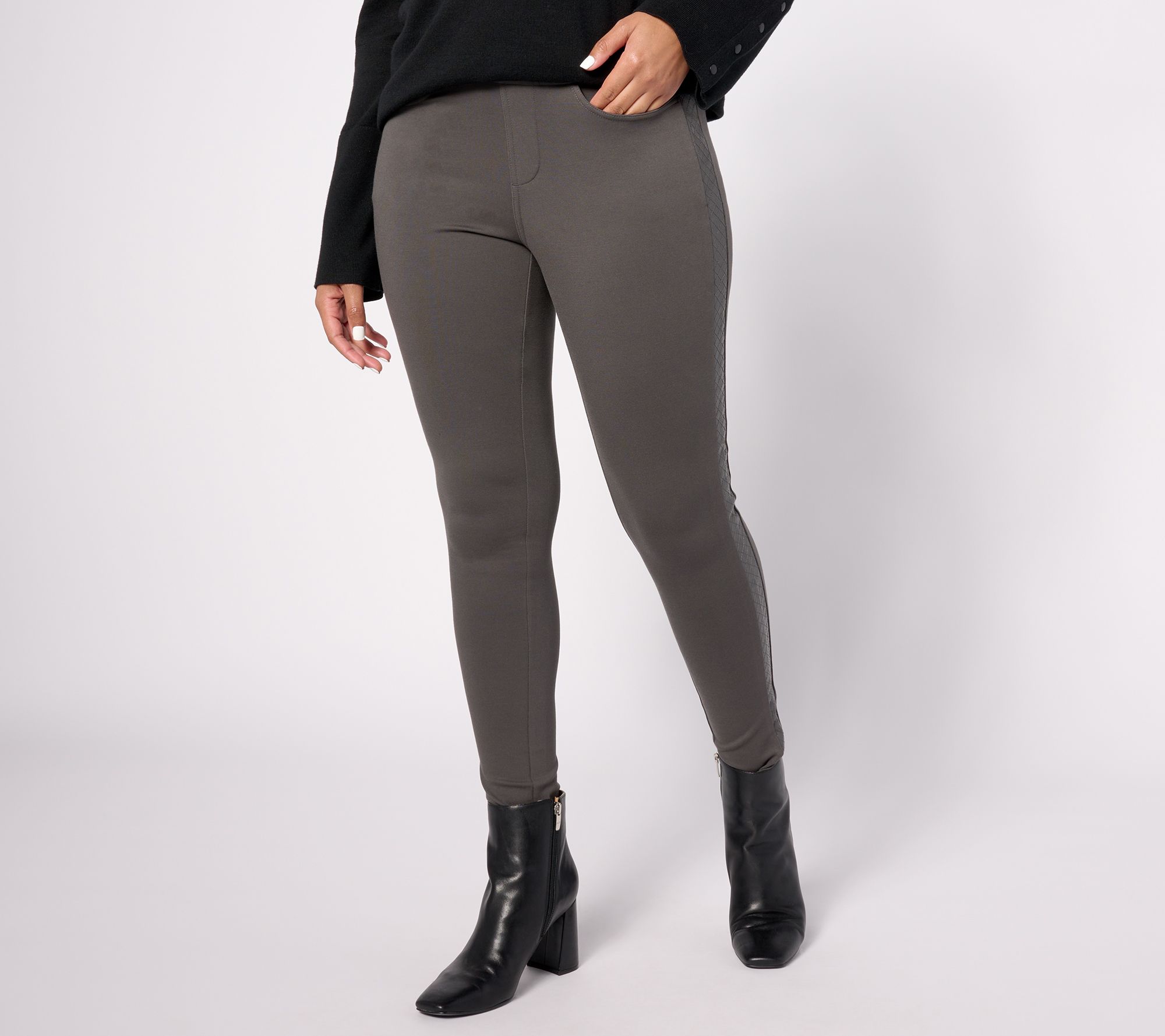 Belle by Kim Gravel Regular Faux Leather Trim Ponte Legging