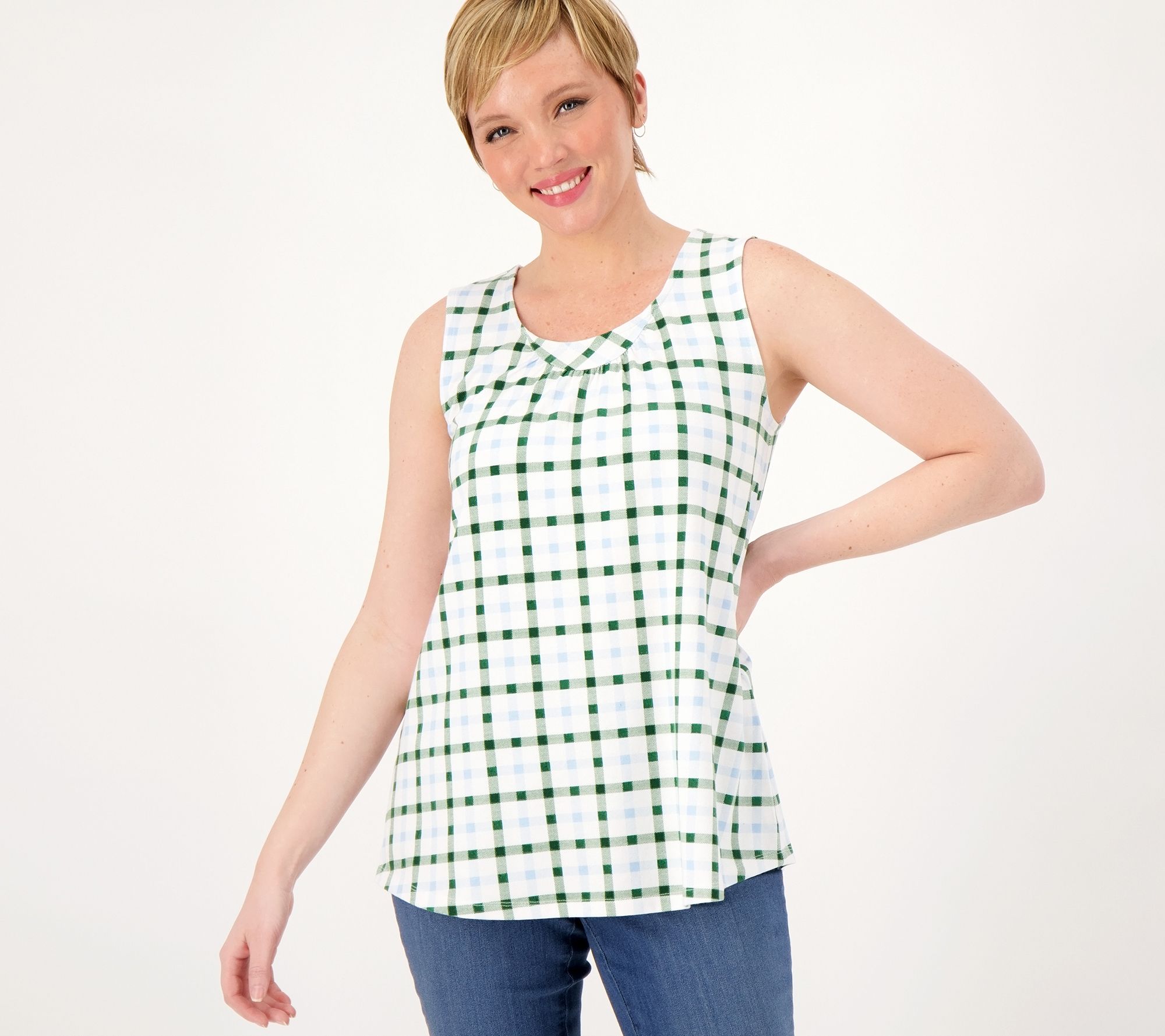 "As Is" Denim & Co. Printed Favorite Jersey Tank w/ Curved Hem