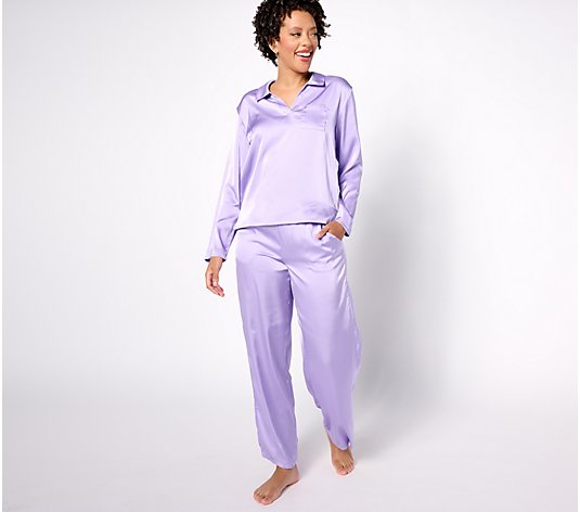 MUK LUKS Petite Woven Satin Notch Collar $ Pant Pajama Set