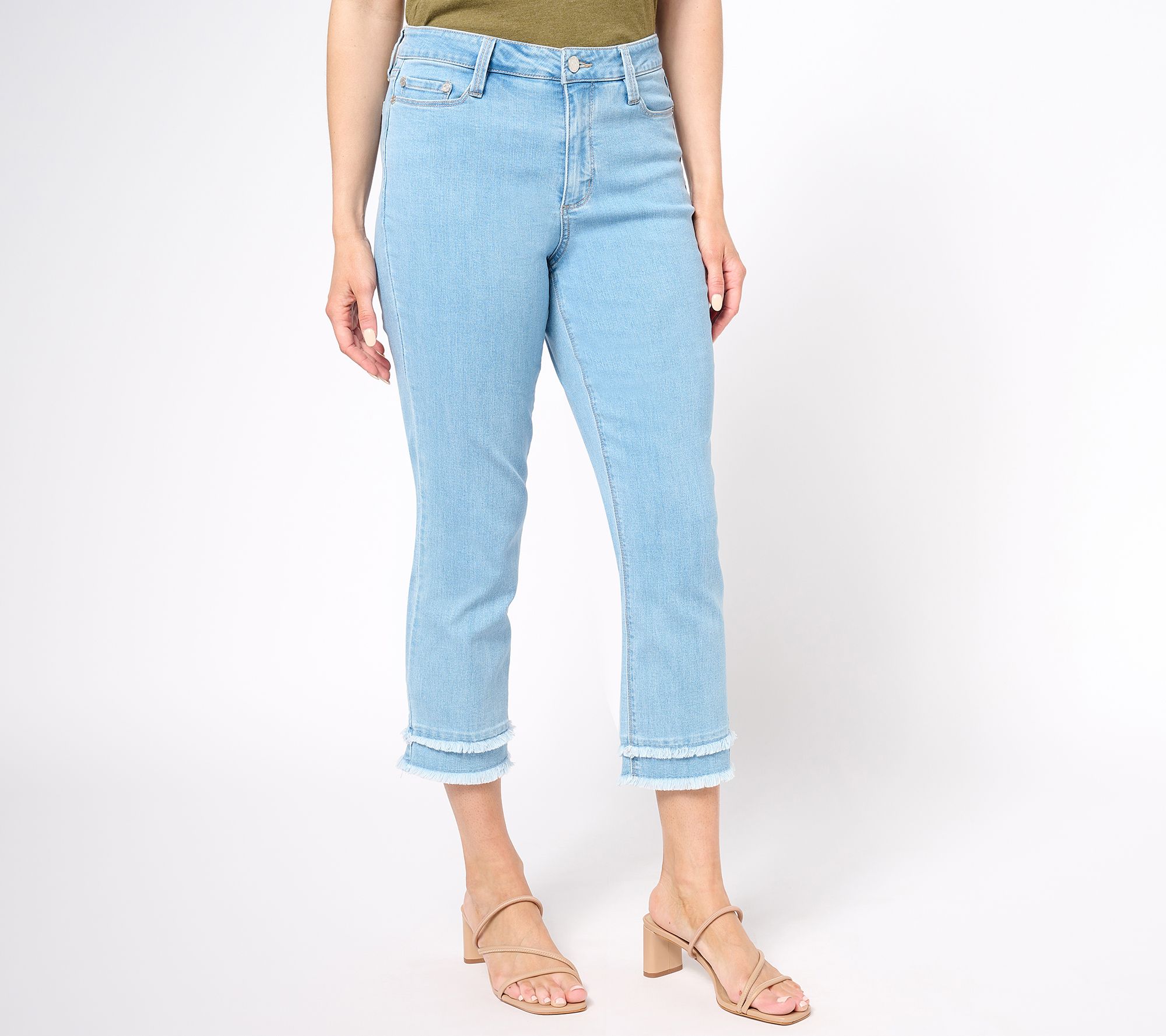 "As Is" Susan Graver Regular Straight Leg Crop Jean with Tiered Fray Hem