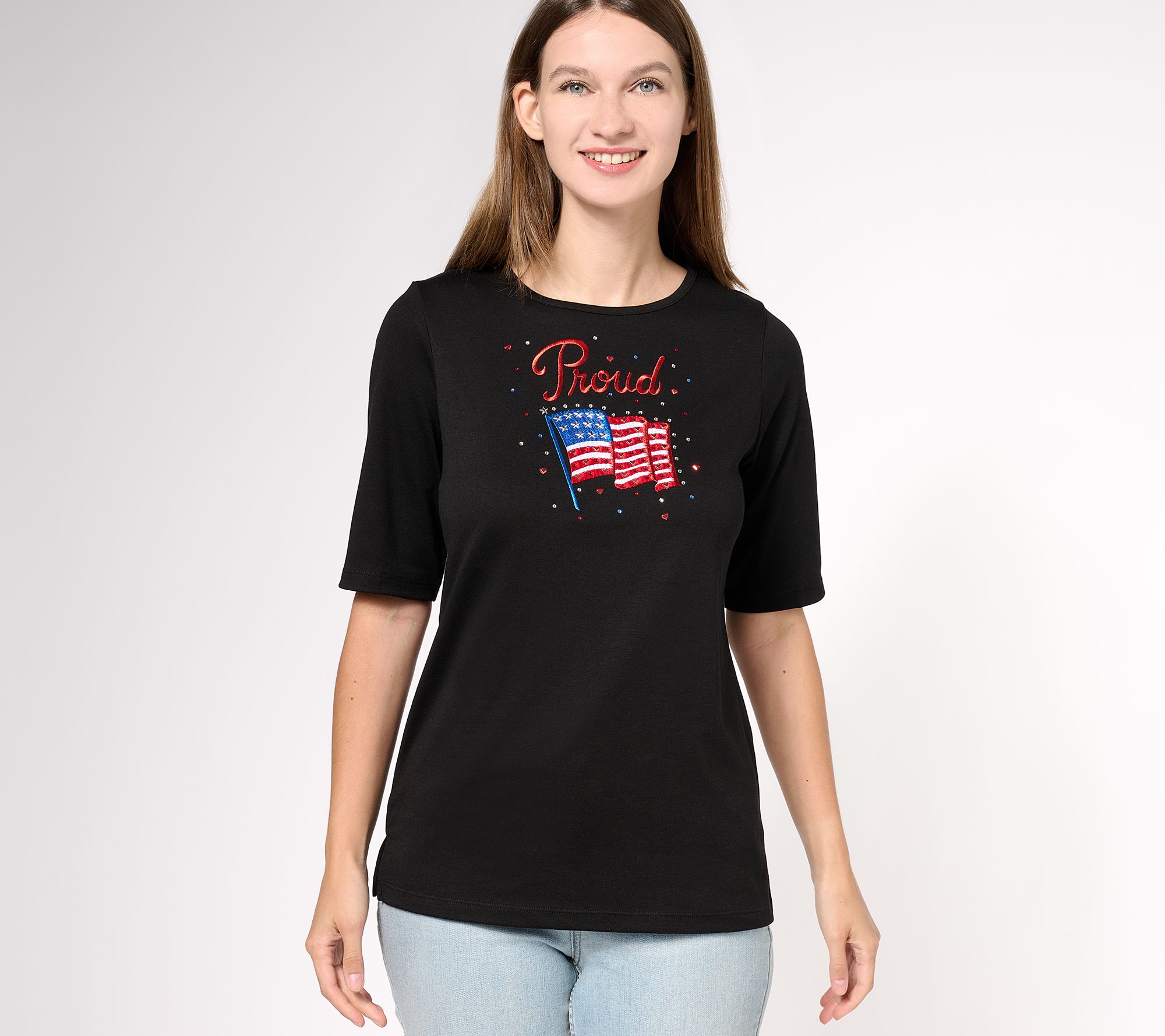 "As Is" Quacker Factory Blessed Americana Elbow Sleeve Top