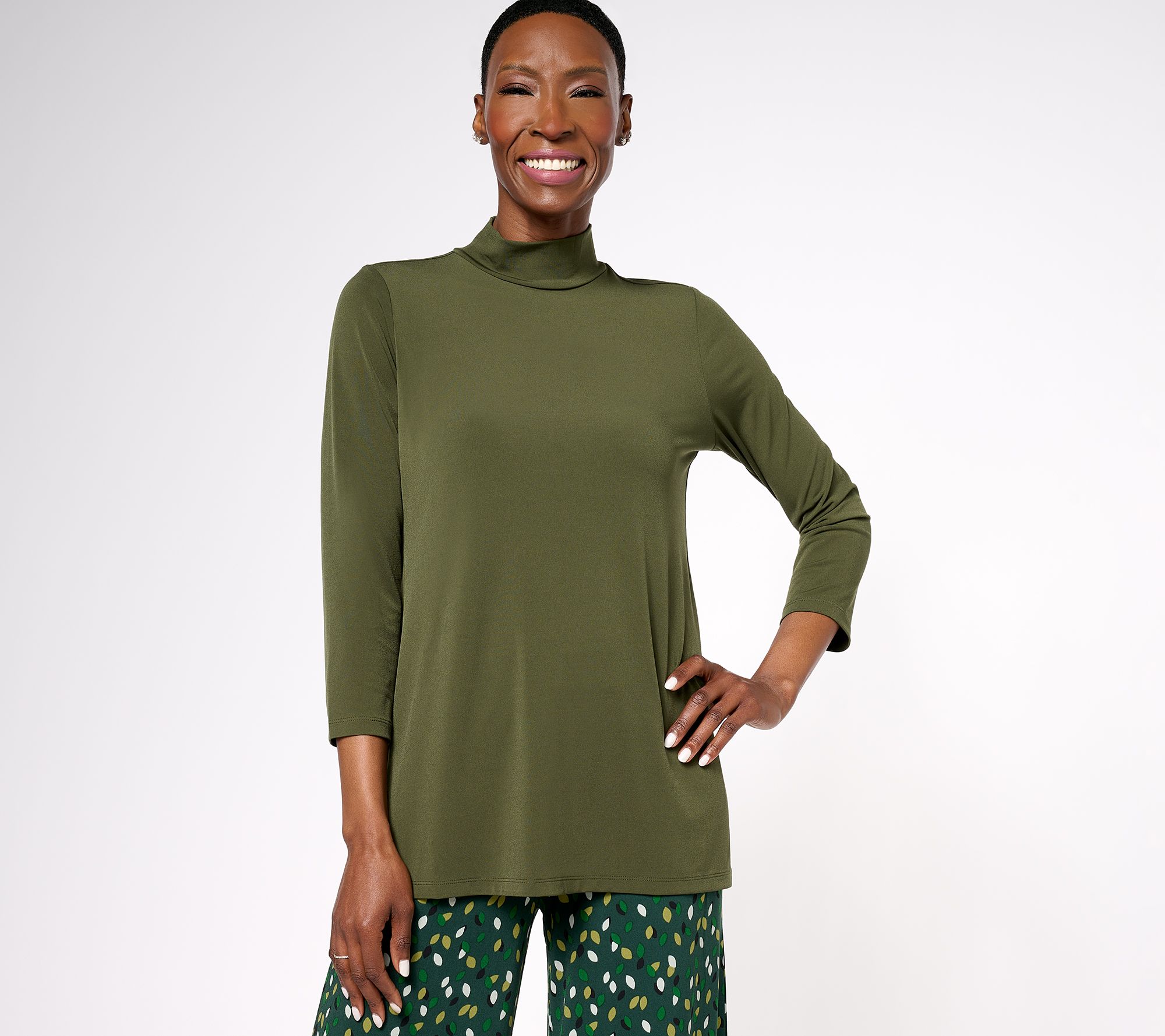 "As Is" Susan Graver Modern Essentials Reg Liquid Knit Mock-Neck Tunic