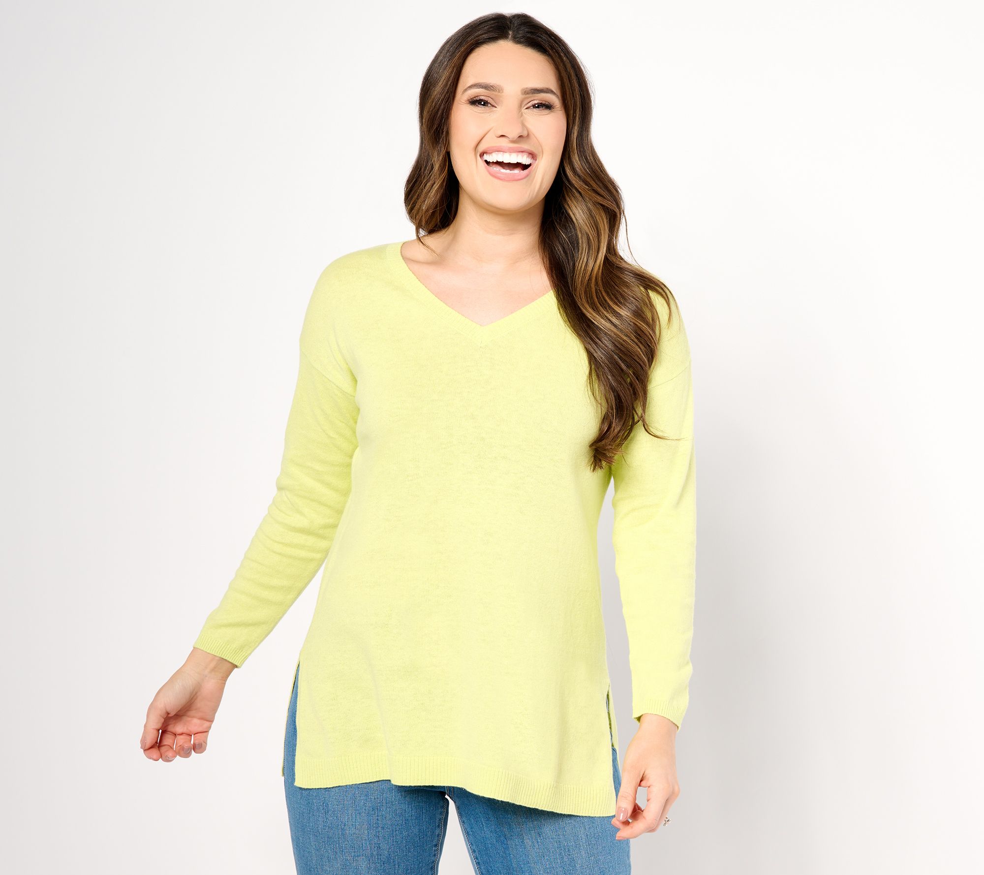 Denim & Co. Naturals Petite Linen Blend Tunic Sweater - QVC.com