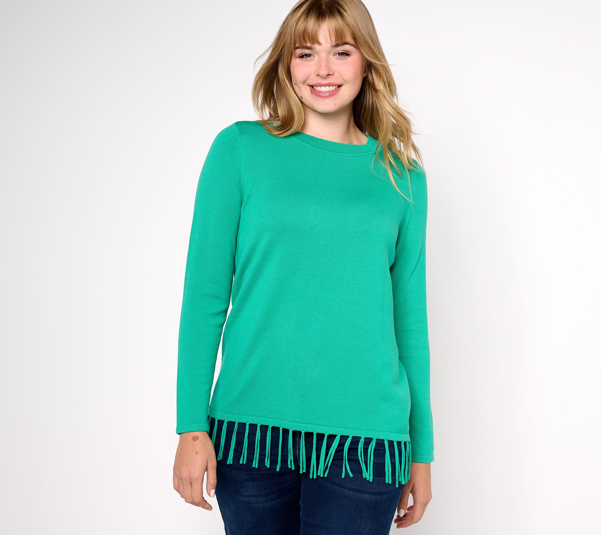 "As Is" Susan Graver Crewneck Sweater with Fringe
