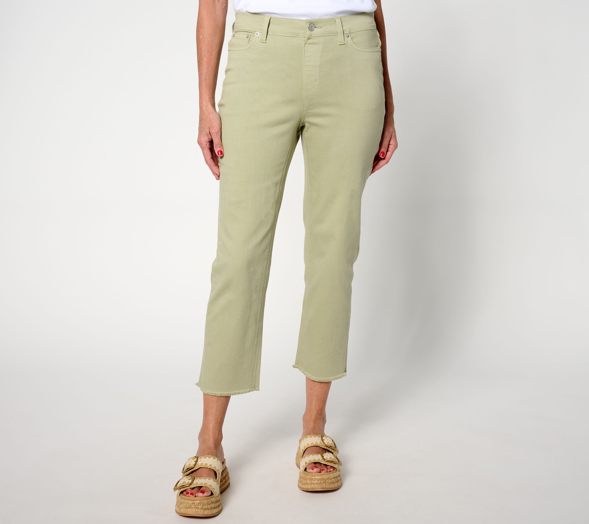 Denim & Co. Easy Stretch Straight Leg Raw Hem Crop Pants