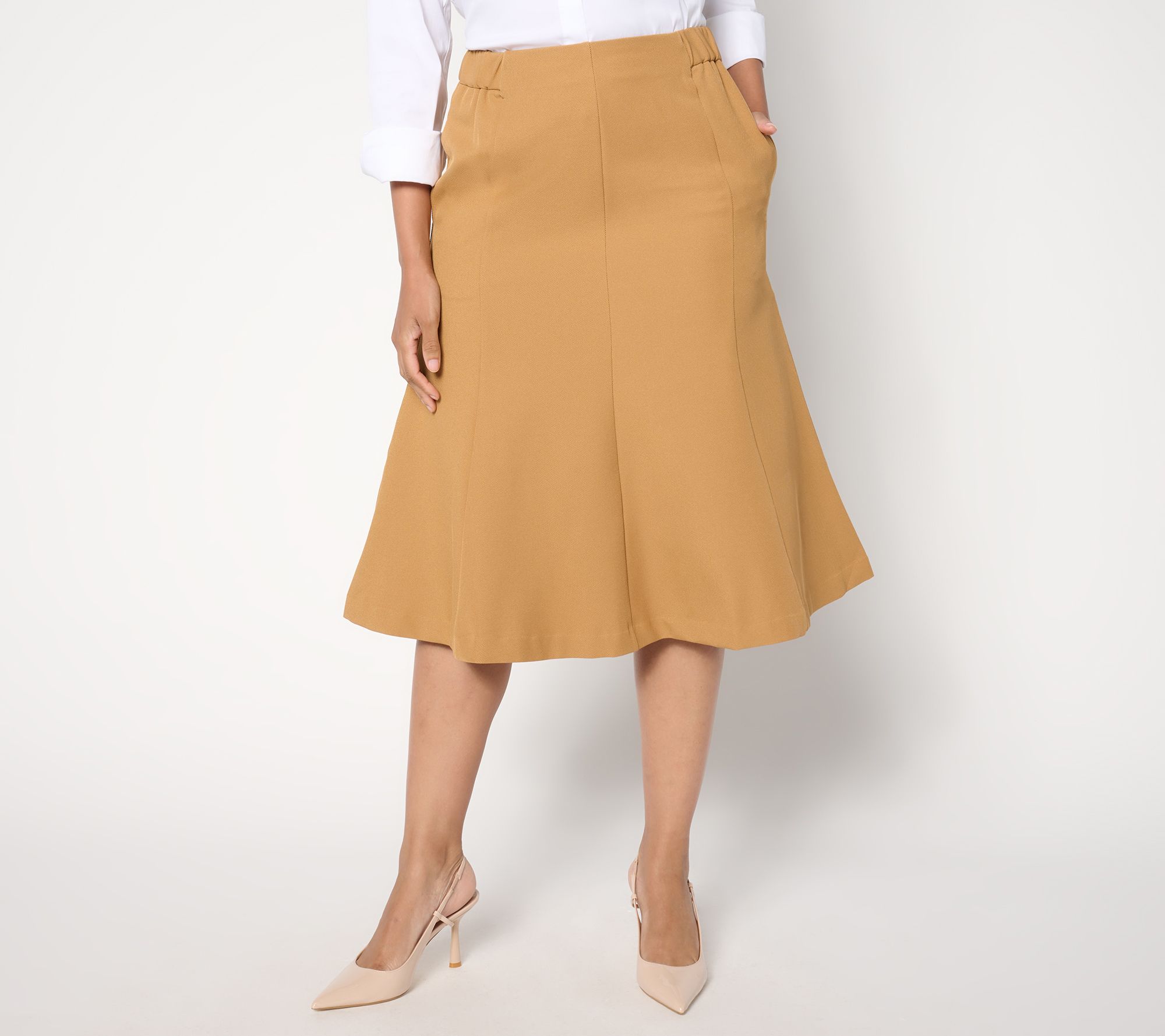 Isaac Mizrahi Live! Regular Timeless Twill Below the Knee Skirt