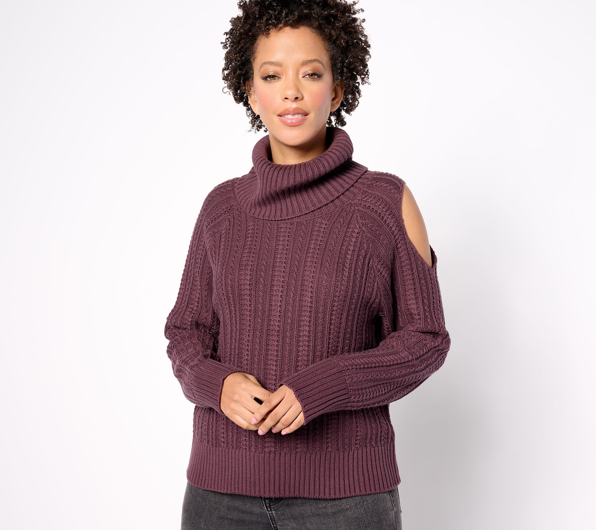 "As Is" Studio Park x Shawn Killinger Cold Shoulder Cable Knit Sweater