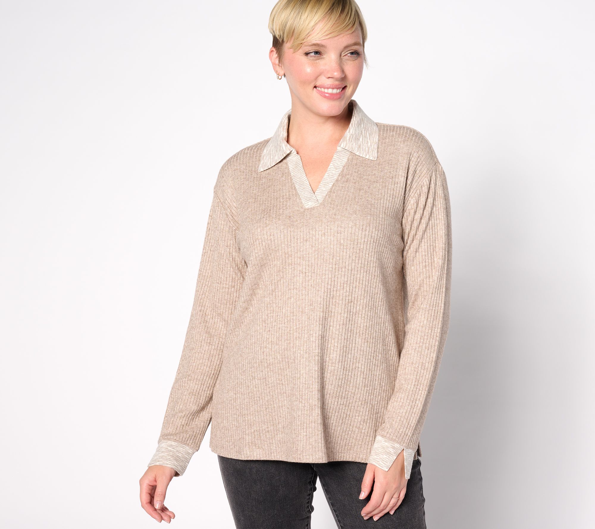 "As Is" Isaac Mizrahi Live! Rib Texture Knit Long Sleeve Pullover