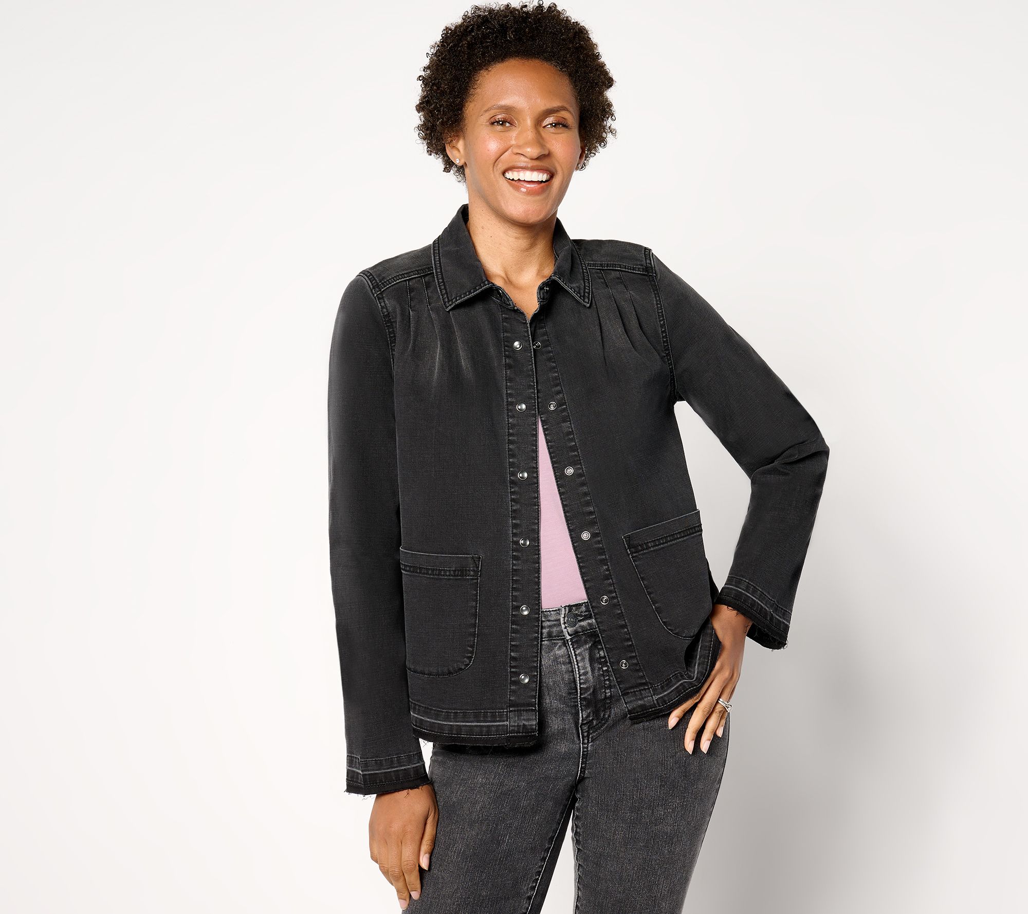 LOGO by Lori Goldstein Long Sleeve Crosshatch Denim Shirt